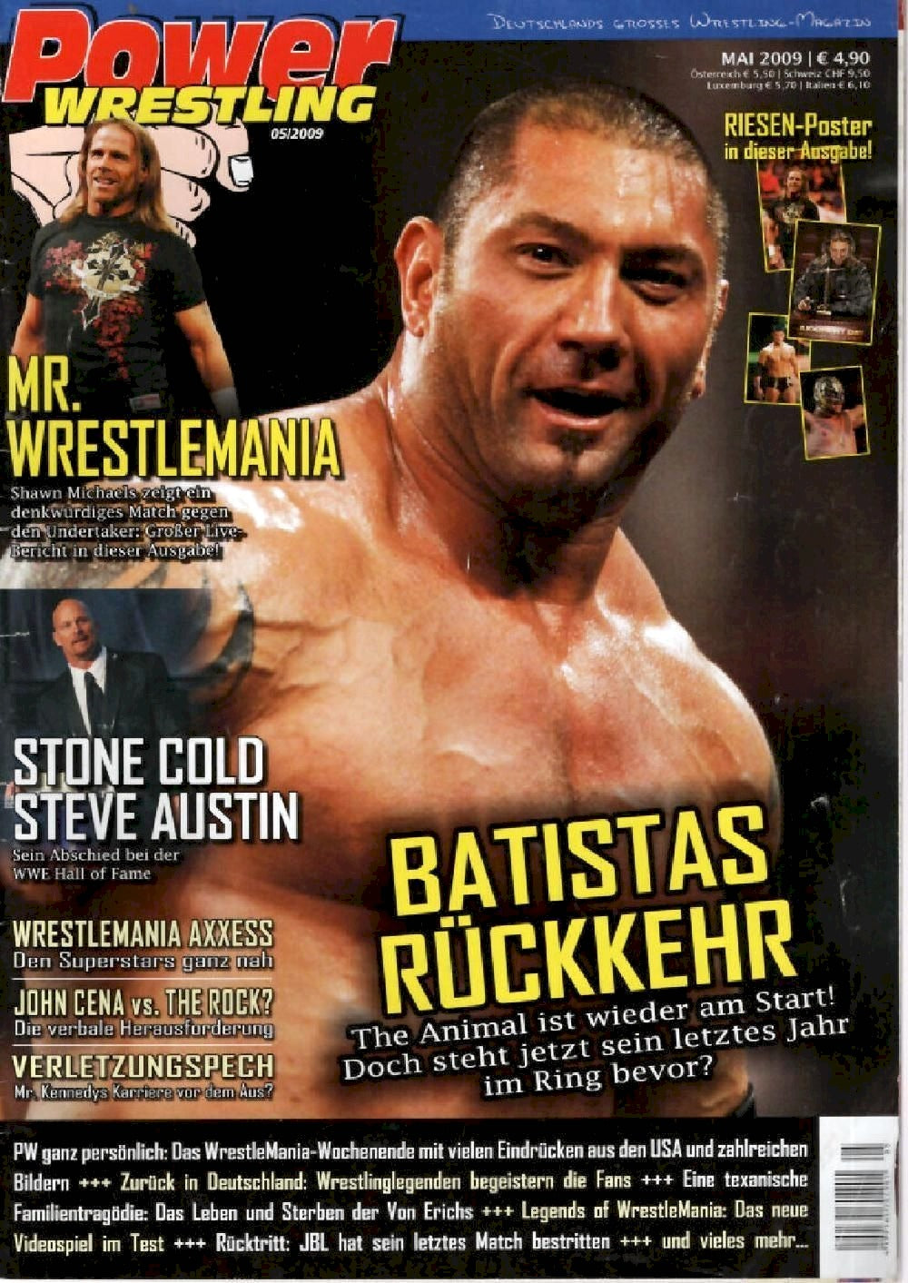 Power Wrestling Magazin Deutschland 2009-05 Batista Shawn Michaels Steve Austin