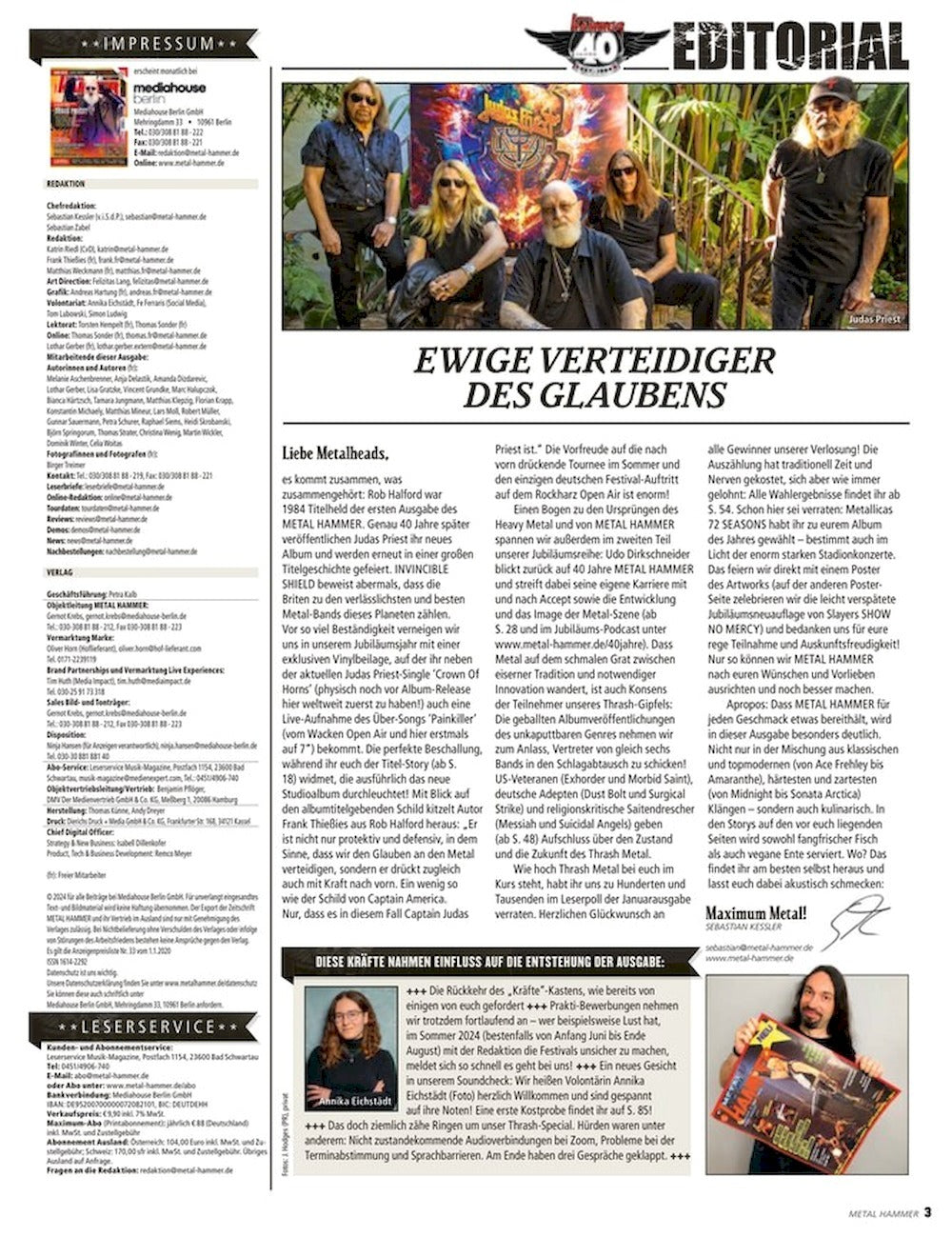 Metal Hammer Magazin Deutschland 2024-03 Judas Priest Udo Dirkschneider LB Steel Dust Bolt
