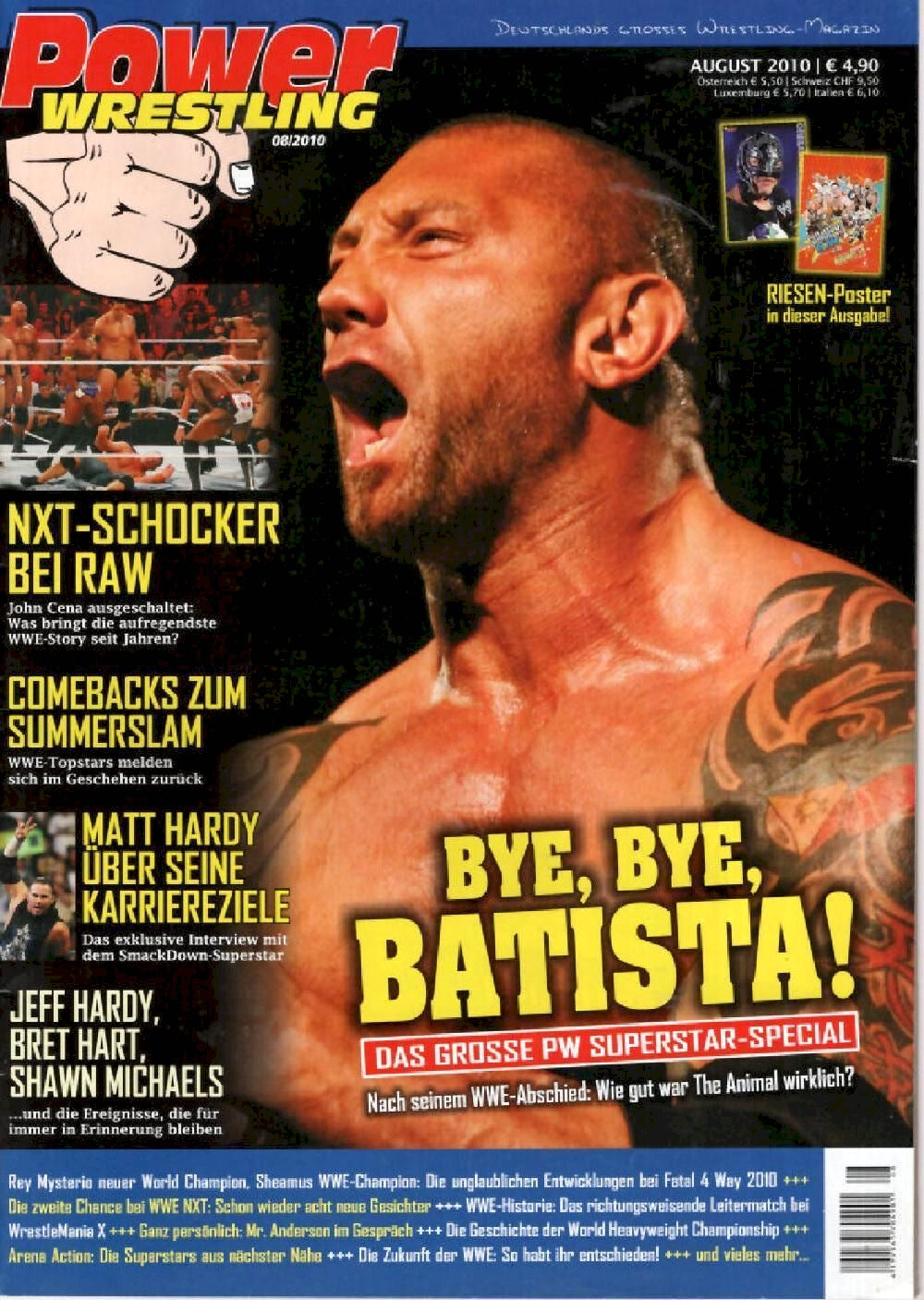 Power Wrestling Magazin Deutschland 2010-08 Batista Matt Hardy Shawn Michaels