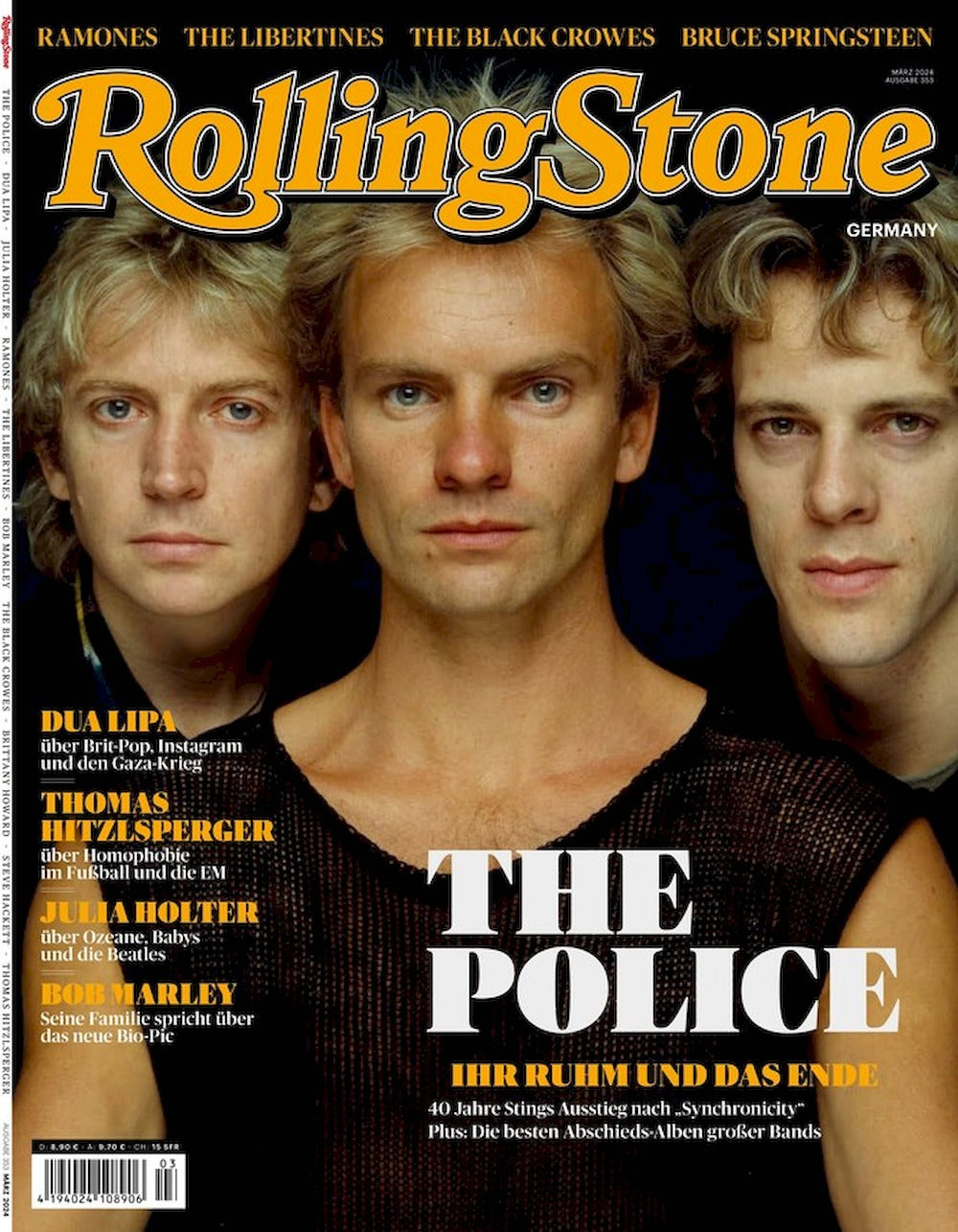 Rolling Stone Magasin Tyskland 2024-03 #353 The Police Dua Lipa Bob Marley Ramones
