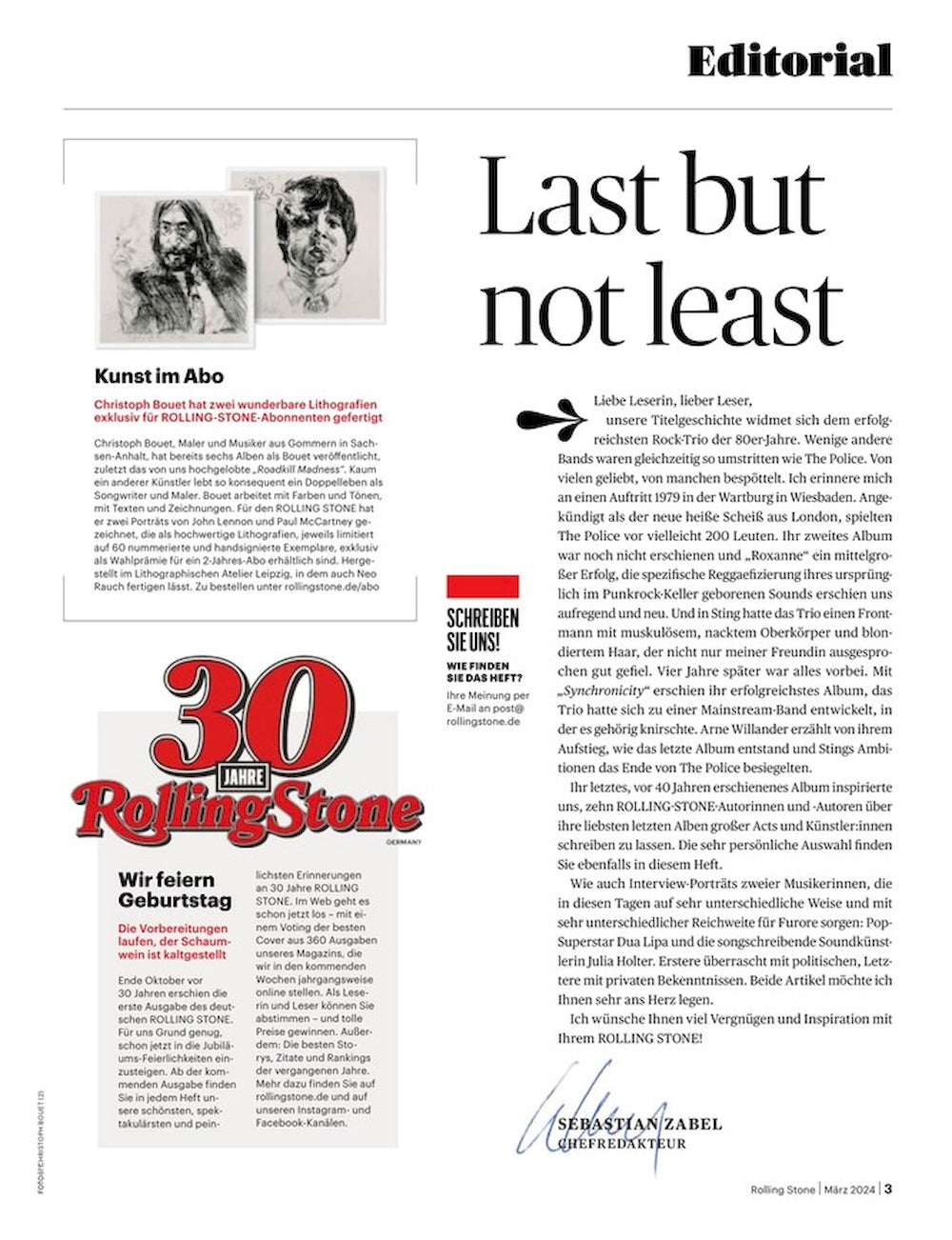 Rolling Stone Magasin Tyskland 2024-03 #353 The Police Dua Lipa Bob Marley Ramones
