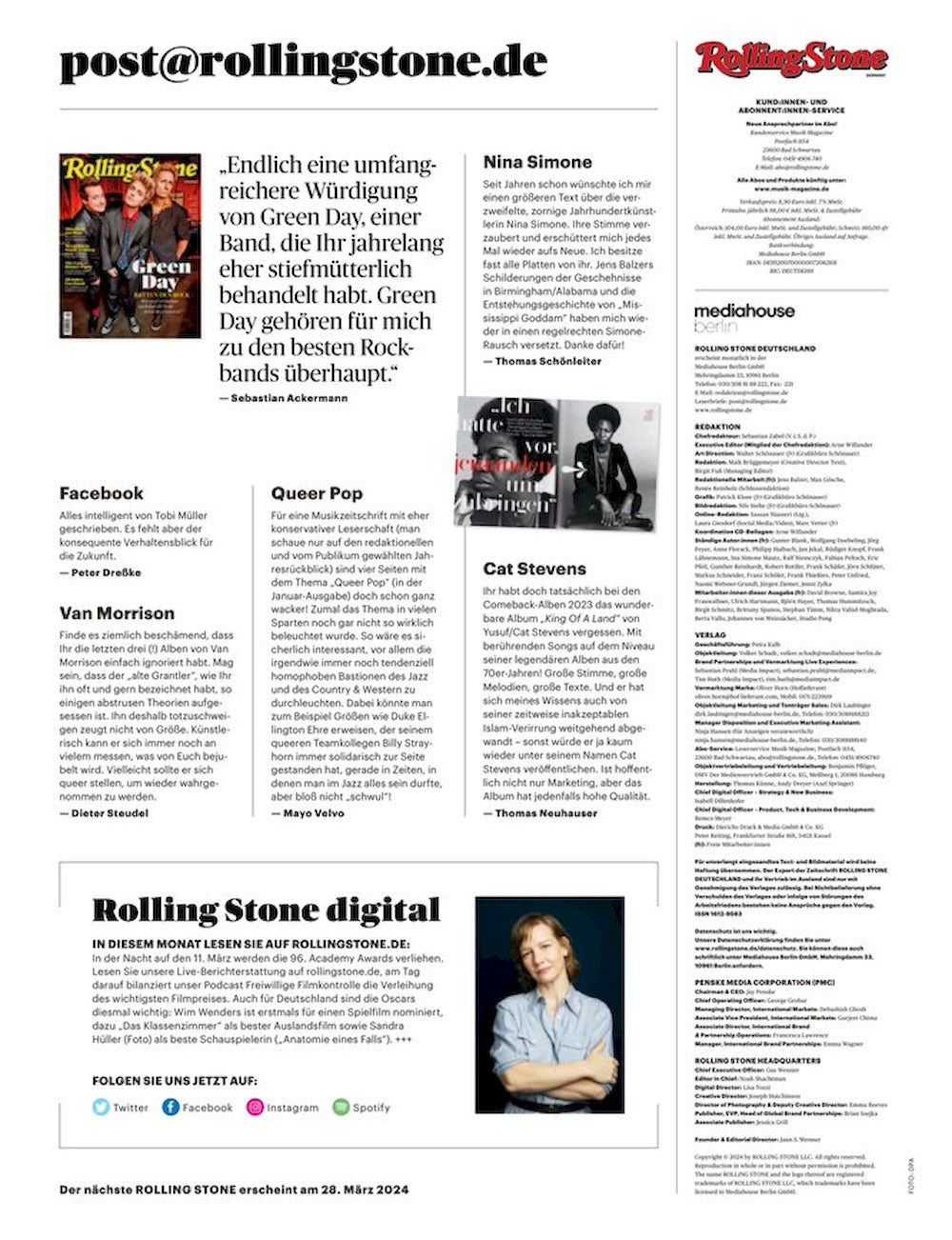 Rolling Stone Magasin Tyskland 2024-03 #353 The Police Dua Lipa Bob Marley Ramones