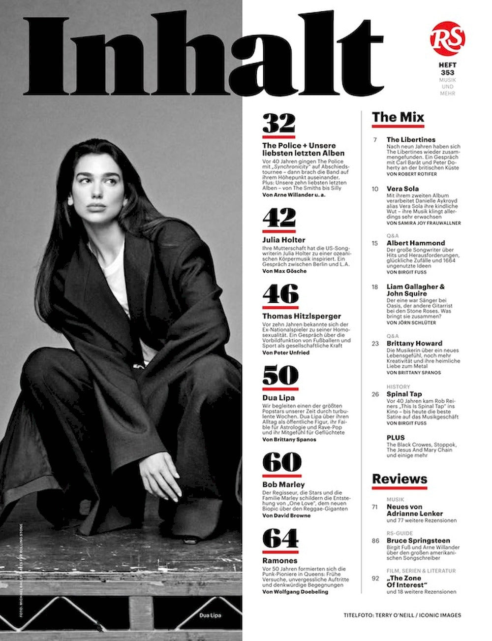 Rolling Stone Magasin Tyskland 2024-03 #353 The Police Dua Lipa Bob Marley Ramones