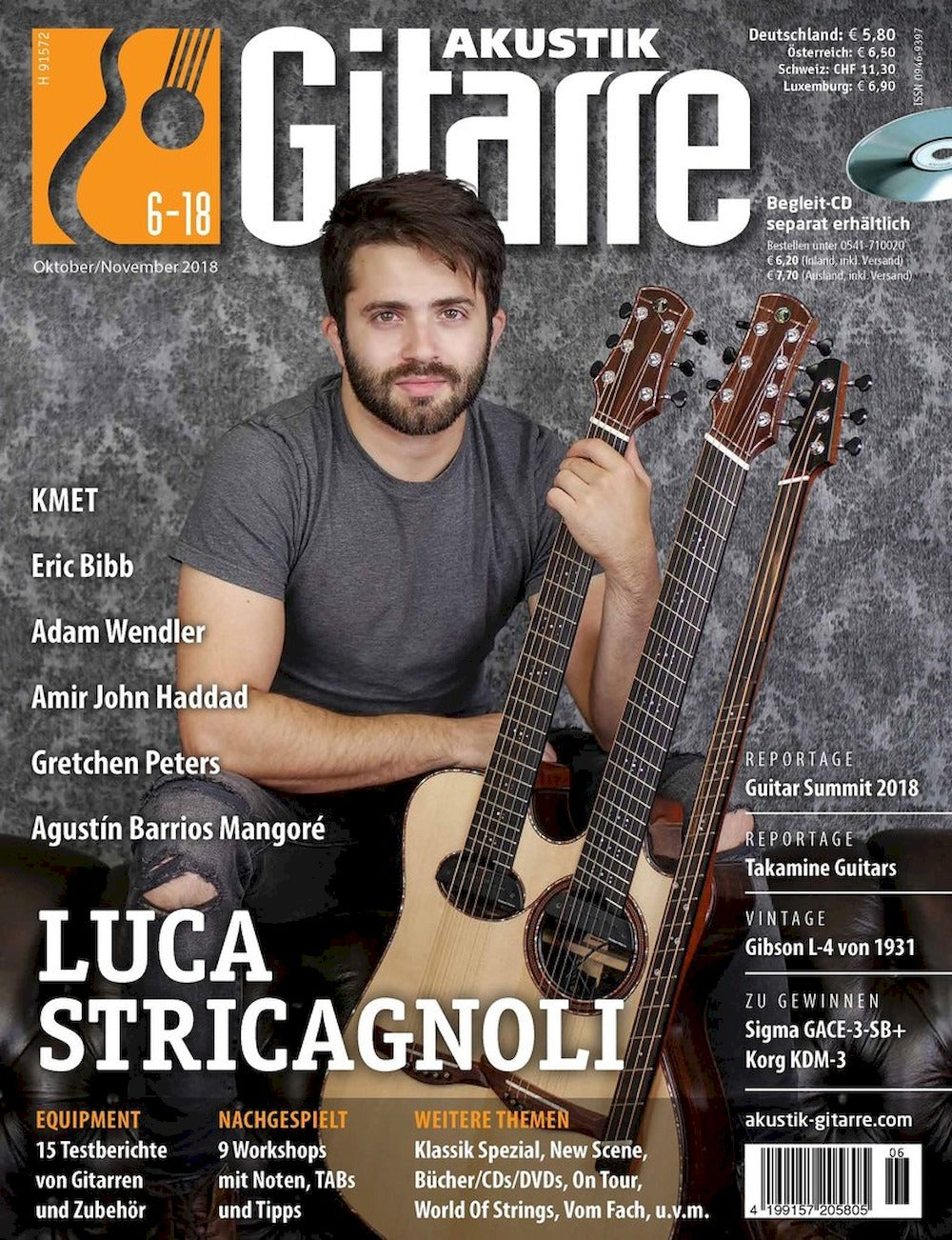 Akustik Gitarre Magazin Deutschland 2018-06 Luca Stricagnoli Eric Bibb Adam Wendler Amir John Haddad Gretchen Peters