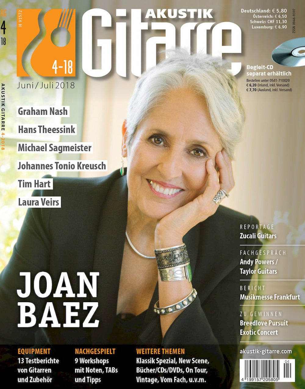 Akustik Gitarre Magazin Deutschland 2018-04 Joan Baez Graham Nash Hans Theessink Michael Sagmeister Johannes Tonio Kreusch