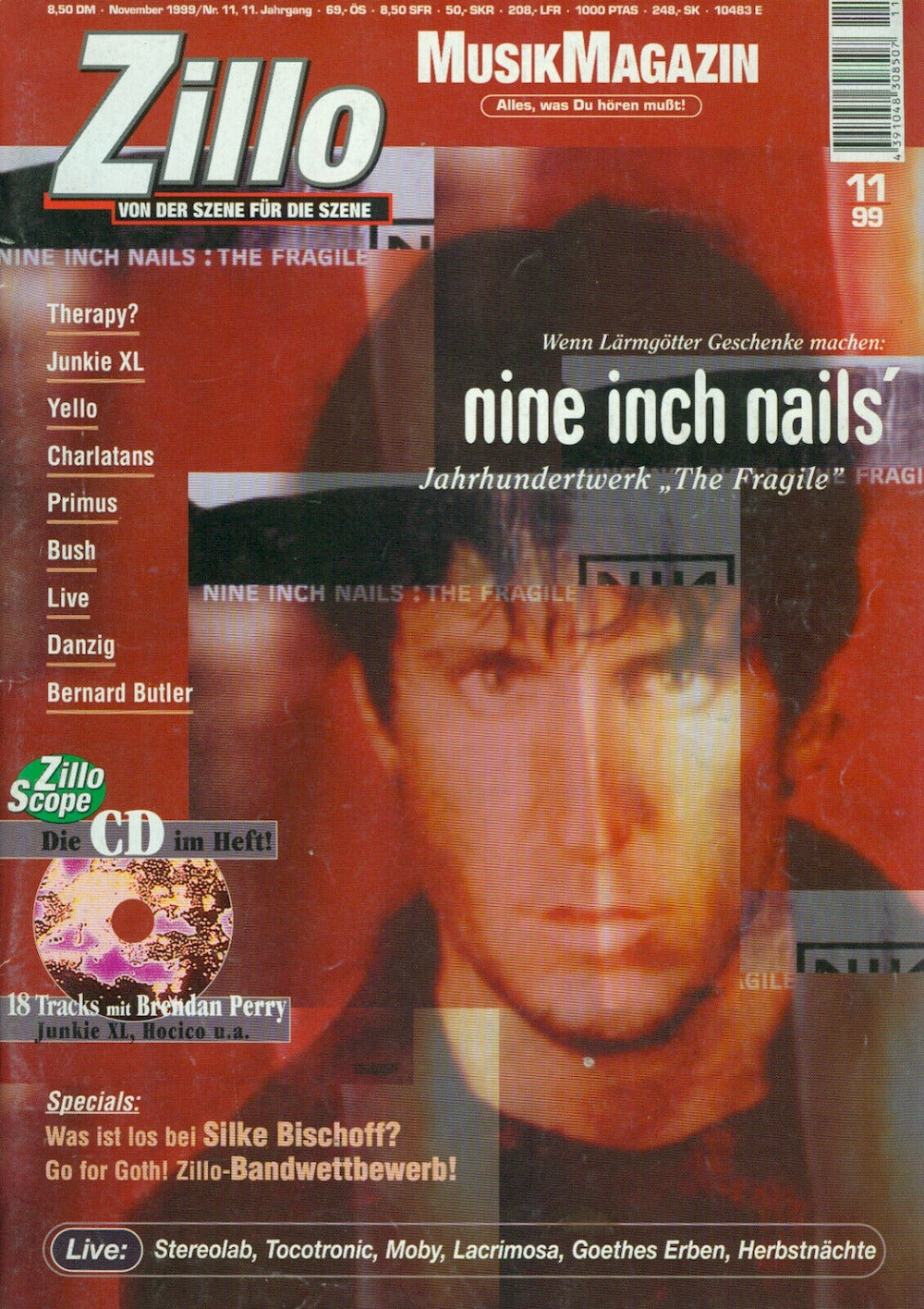 Zillo Magazine Allemagne 1999-11 – Nine Inch Nails Yello Charlatans Primus Bush – Édition originale