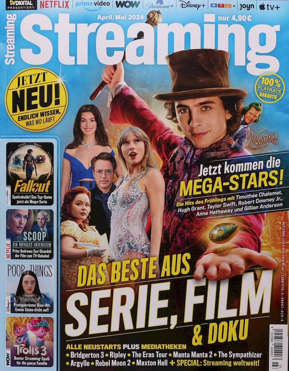 Streaming Lehti Saksa 2024-04 – +05 Timothee Chalamet Taylor Swift Robert Downey Jr. – Alkuperäinen painos