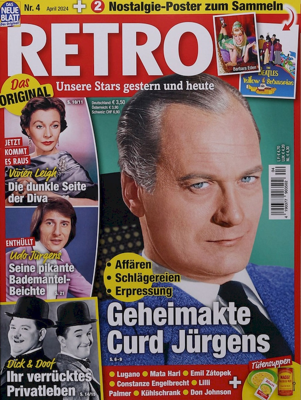 Retro Lehti Saksa 2024-04 – Vivien Leigh Curd Jürgens Stan Laurel Oliver Hardy – Alkuperäinen painos