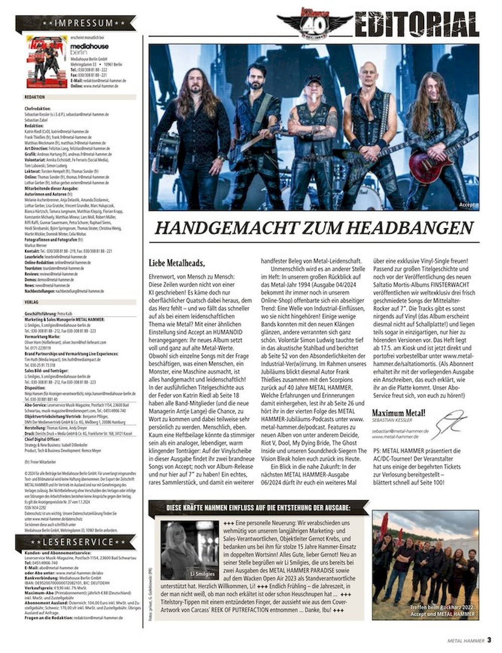 Metal Hammer Magazin Deutschland 2024-05 Accept Scorpions Judas Priest Meshuggah Doro