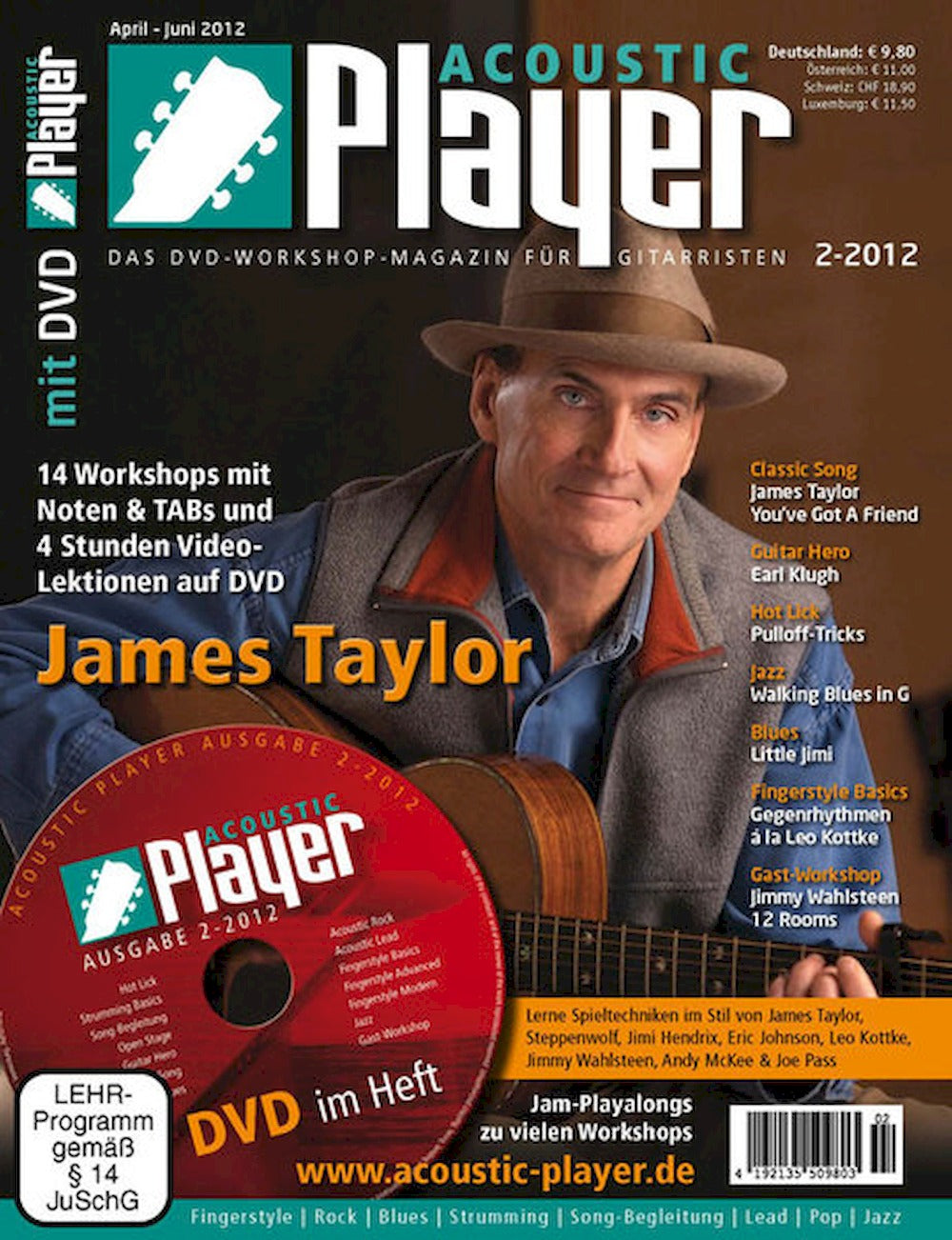 Acoustic Player Magazin Deutschland 2012-02 James Taylor Earl Klugh Jimmy Wahlsteen Leo Kottke Steppenwolf