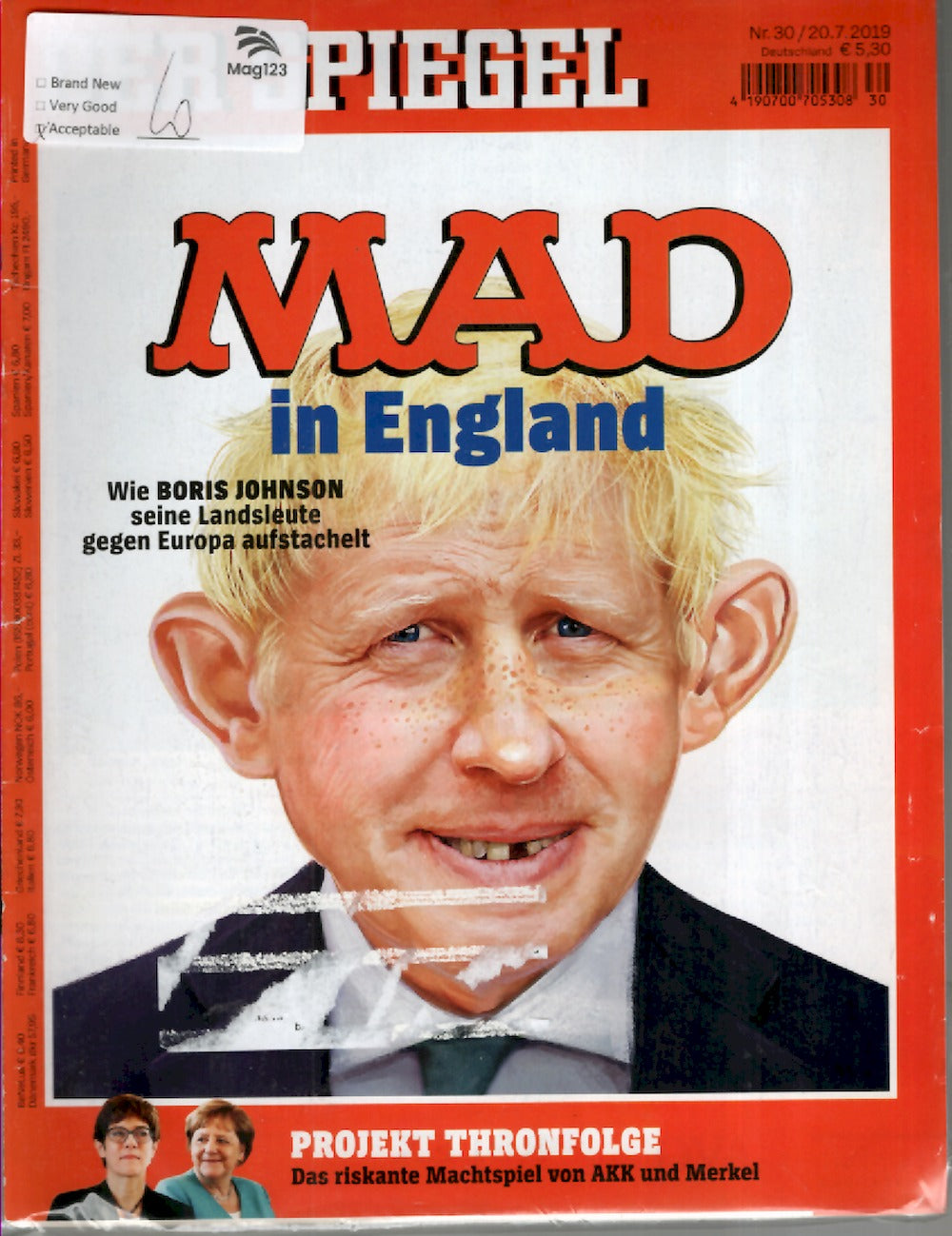Der Spiegel Magasin Tyskland 2019-30 Boris Johnson Alfred E. Neuman ACCEPTABLE