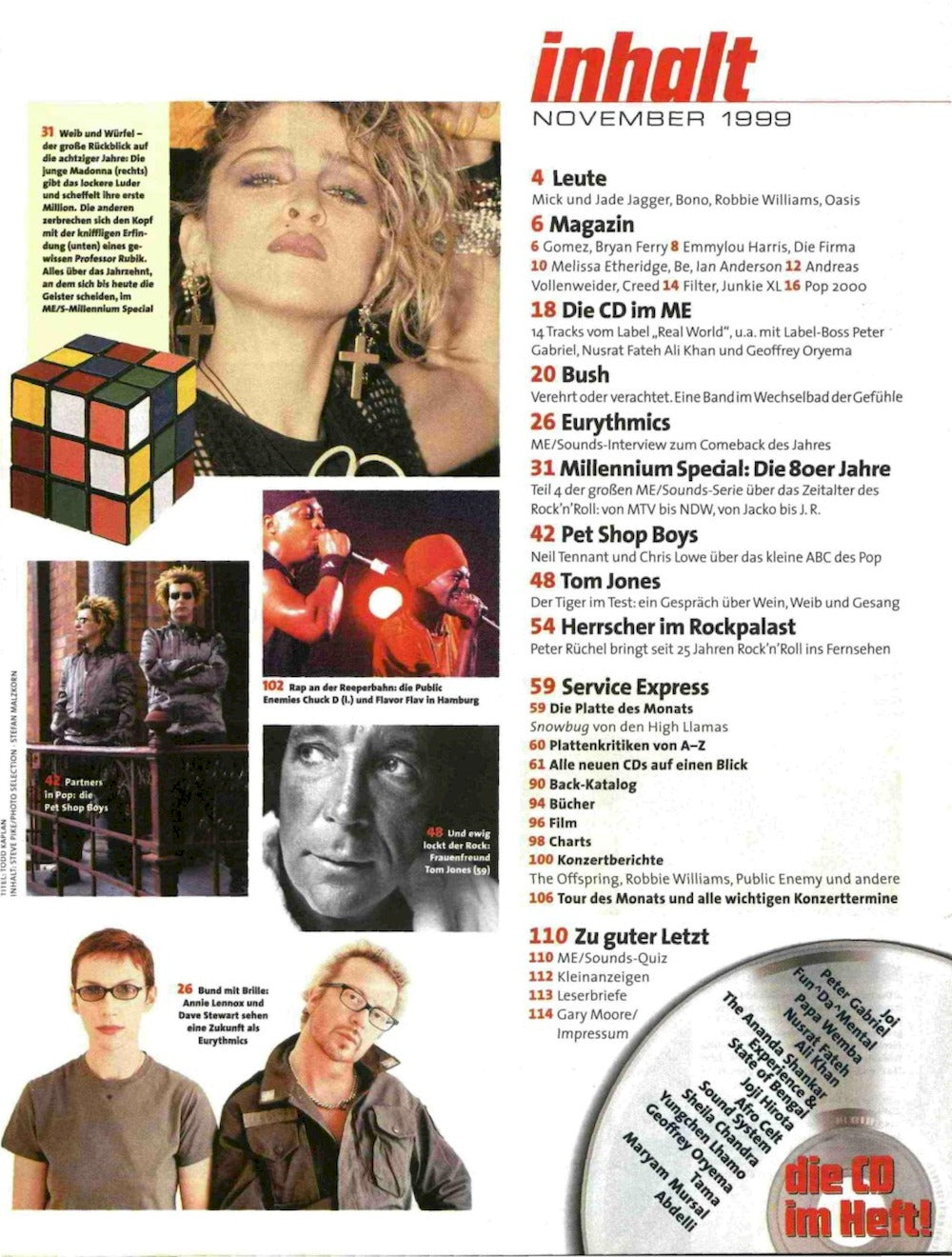 Musikexpress Magazin Deutschland 1999-11 Bush Bryan Ferry Eurythmics