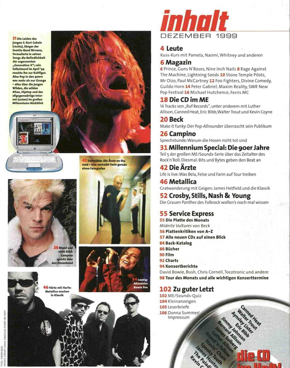 Musikexpress Magazin Deutschland 1999-12 Beck Campino Die Ärzte Metallica Crosby Stills Nash Young