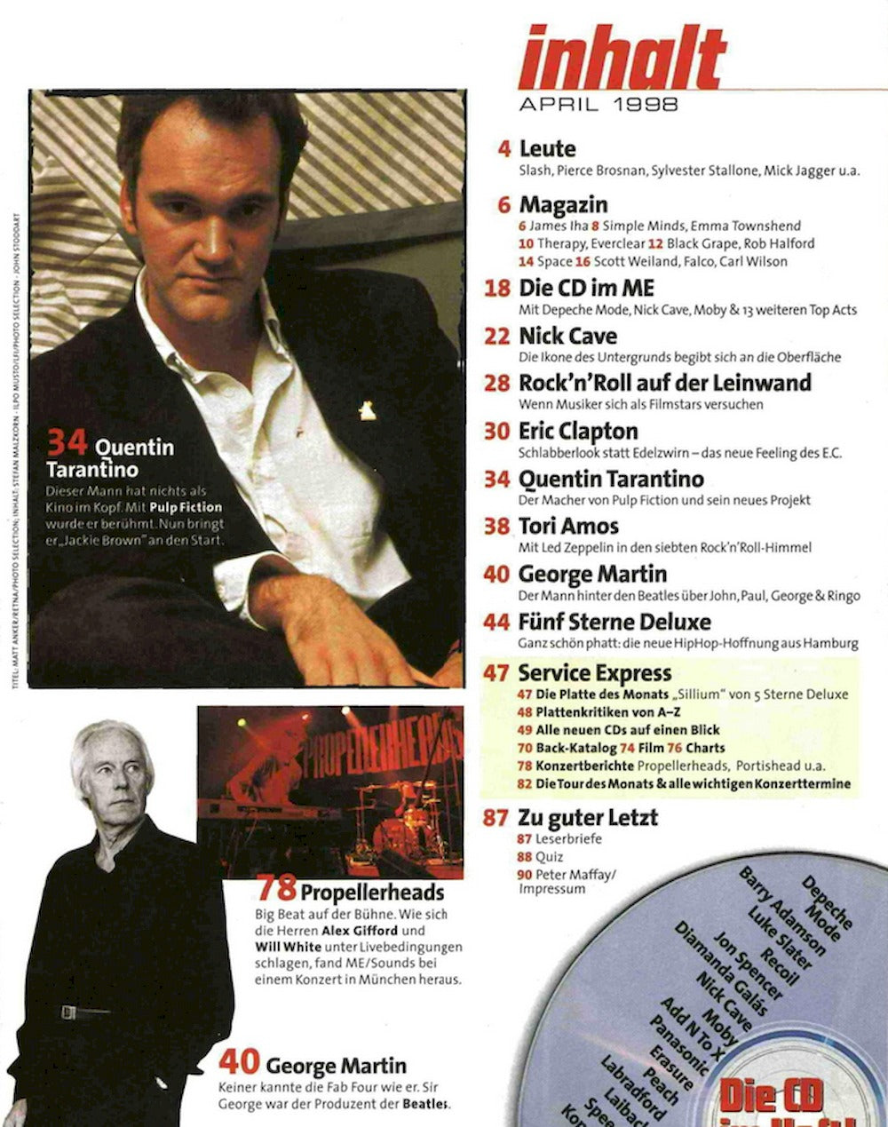 Musikexpress Magazin Deutschland 1998-04 Nick Cave James Iha Eric Clapton Quentin Tarantino