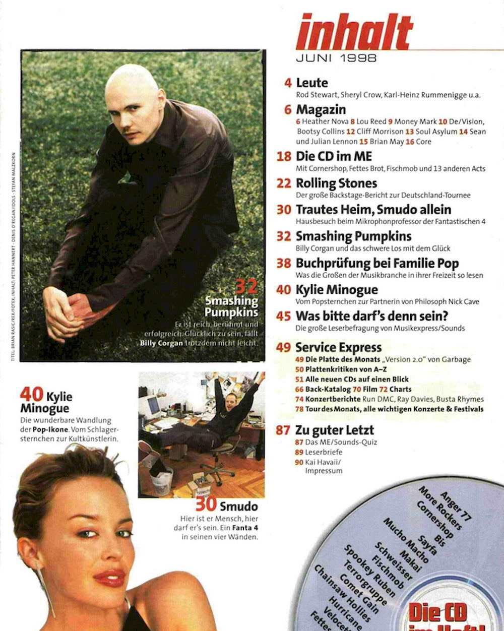 Musikexpress Magazin Deutschland 1998-06 Mick Jagger Heather Nova Smudo Smashing Pumpkins