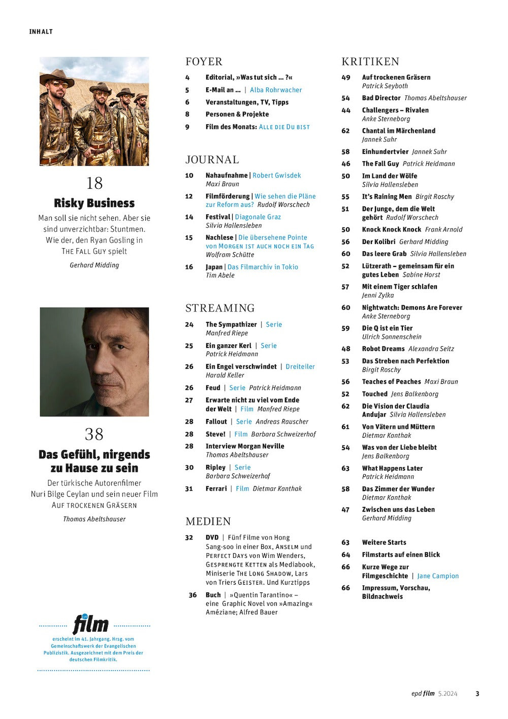 EPD Film Lehti Saksa 2024-05 Ryan Gosling Nuri Bilge Ceylan Robert Gwisdek