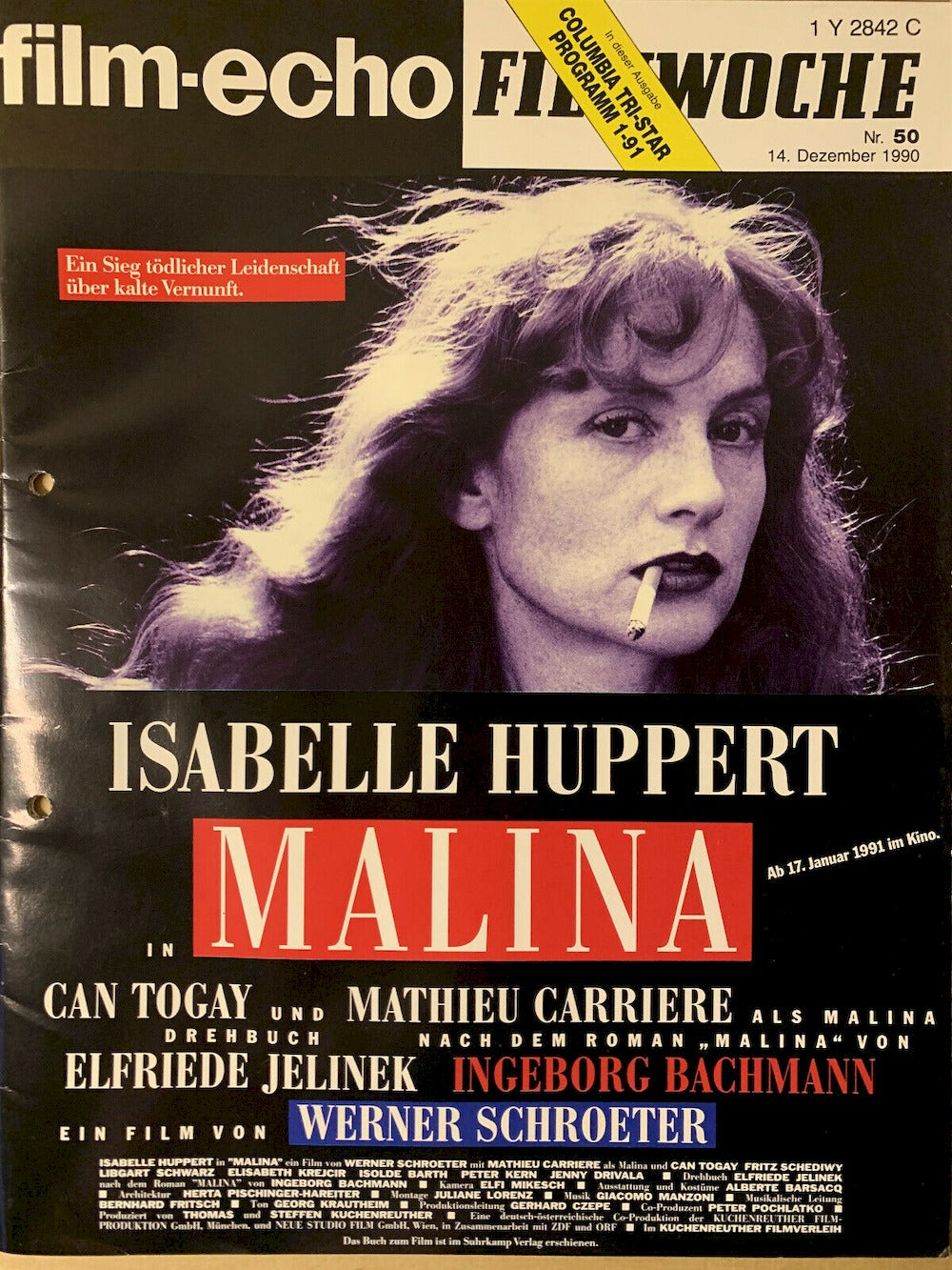 Filmecho Filmwoche Tijdschrift Duitsland 1990-50 – Isabelle Huppert Mathieu Carrière – Originele uitgave