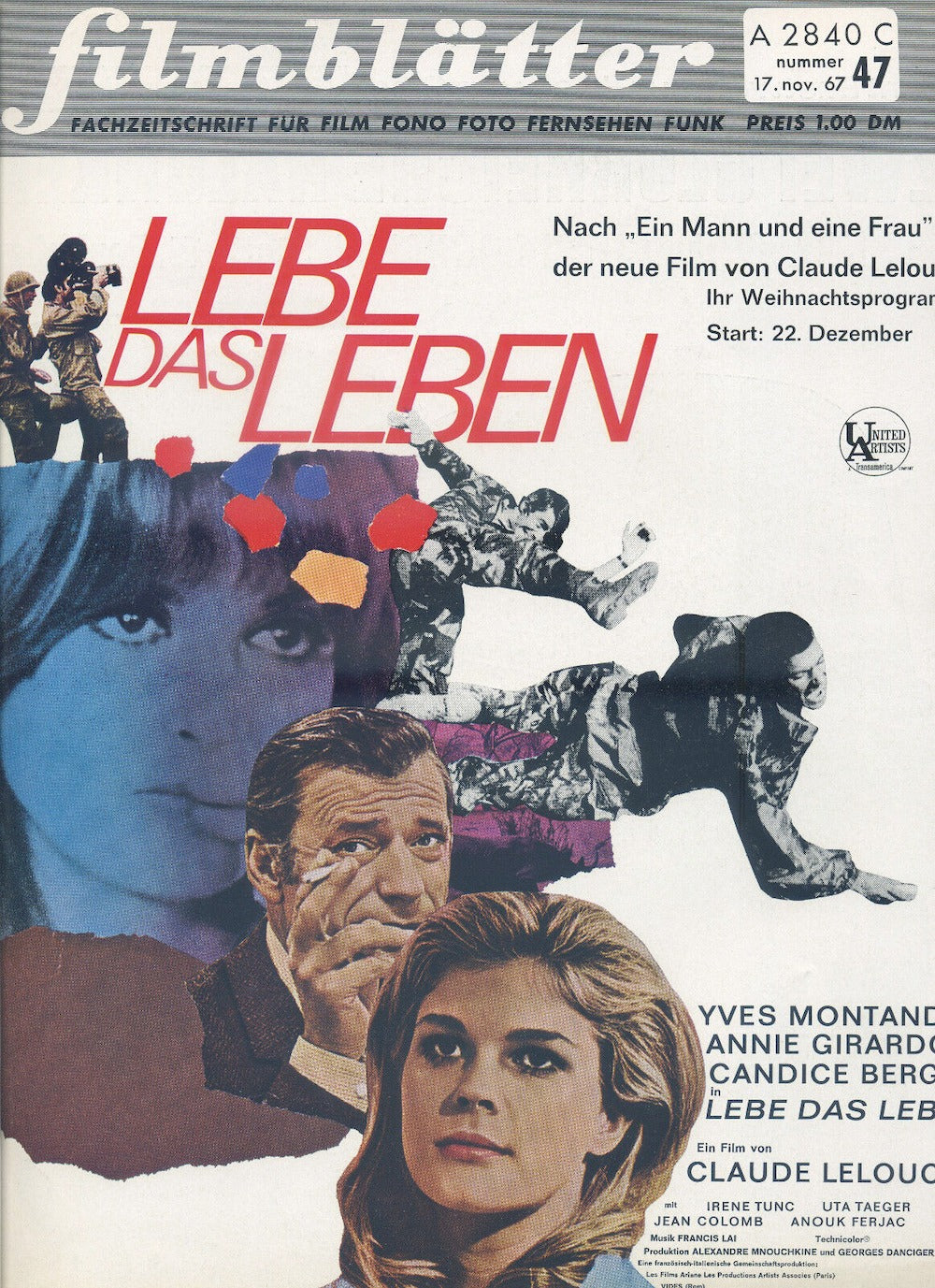 Filmspiegel Lehti Saksa 1970 Yves Montand Annie Girardot Alkuperäinen painos