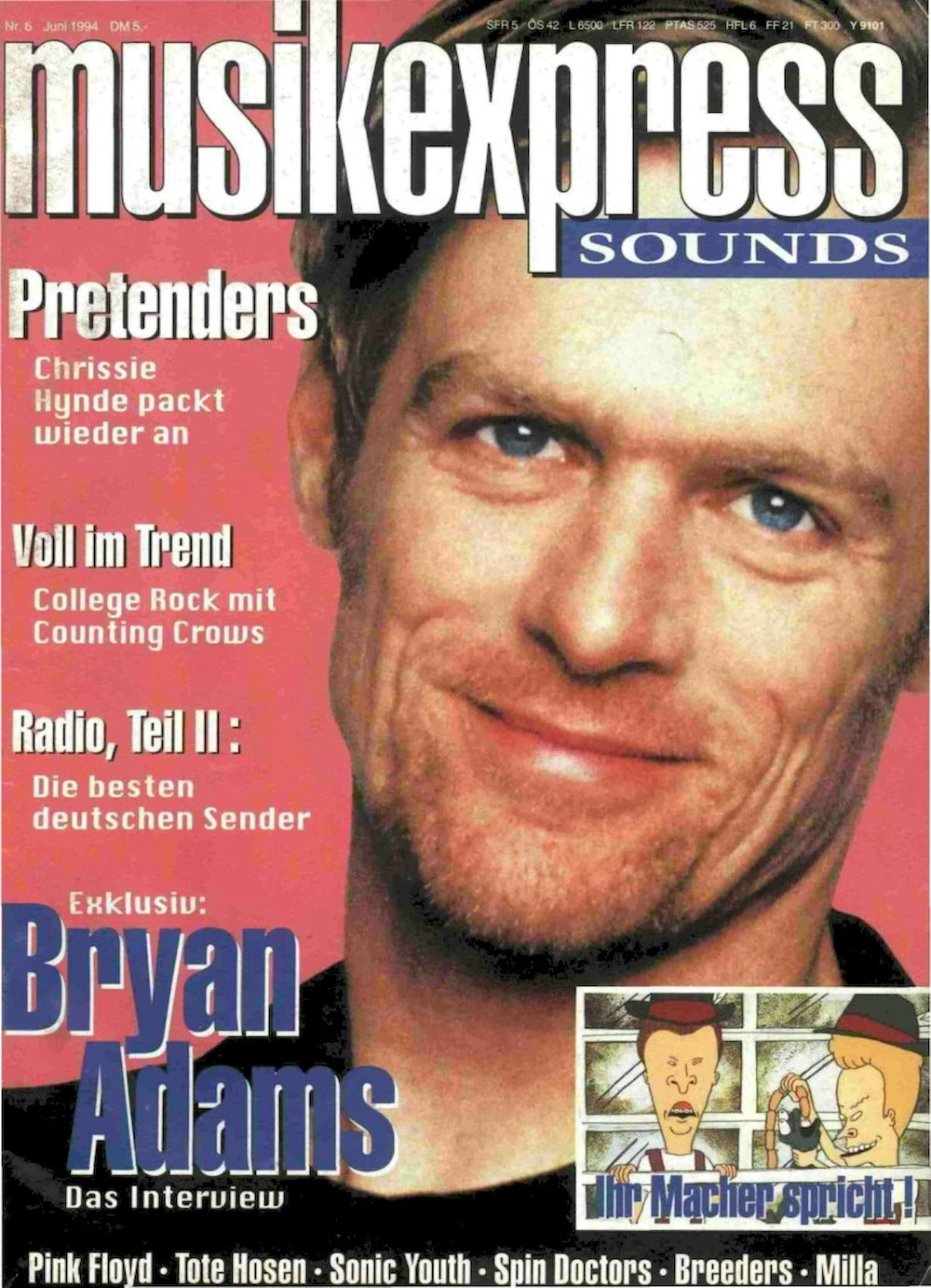 Musikexpress Magasin Tyskland 1994-06 Bryan Adams Pretenders Pink Floyd