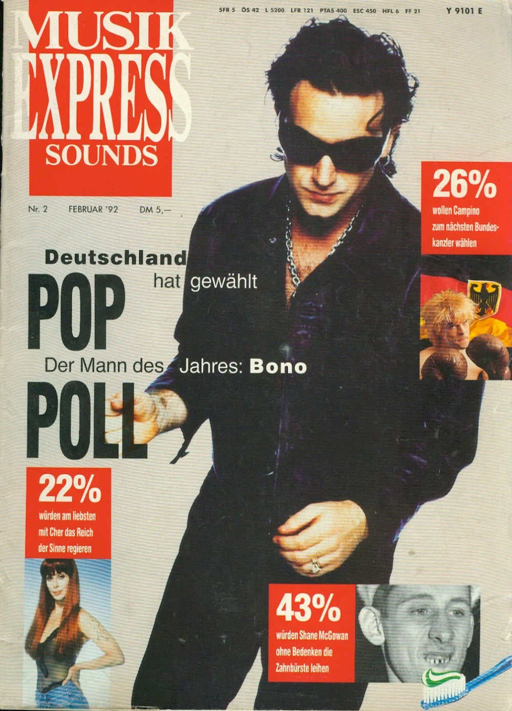 Musikexpress Magazin Deutschland 1992-02 Bono Cher Shane MacGowan Campino