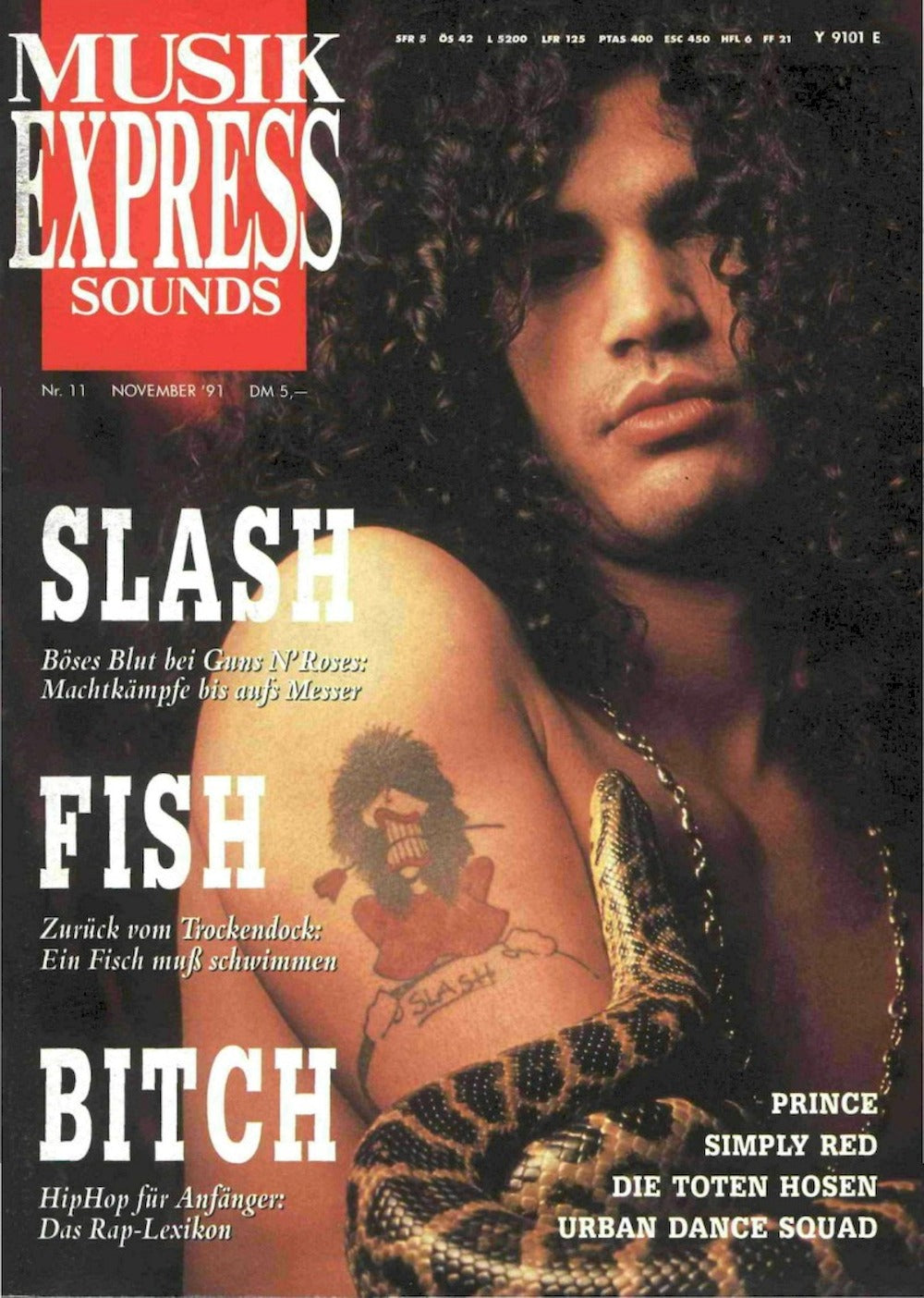 Musikexpress Magazin Deutschland 1991-11 Slash Guns N Roses Prince Simply Red Toten Hosen