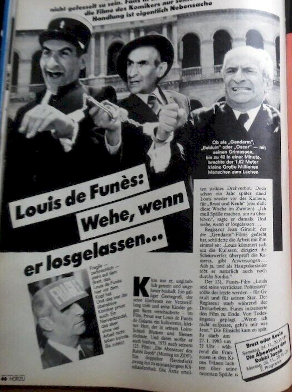 Hörzu Magazin Deutschland 1984-47 Louis De Funes