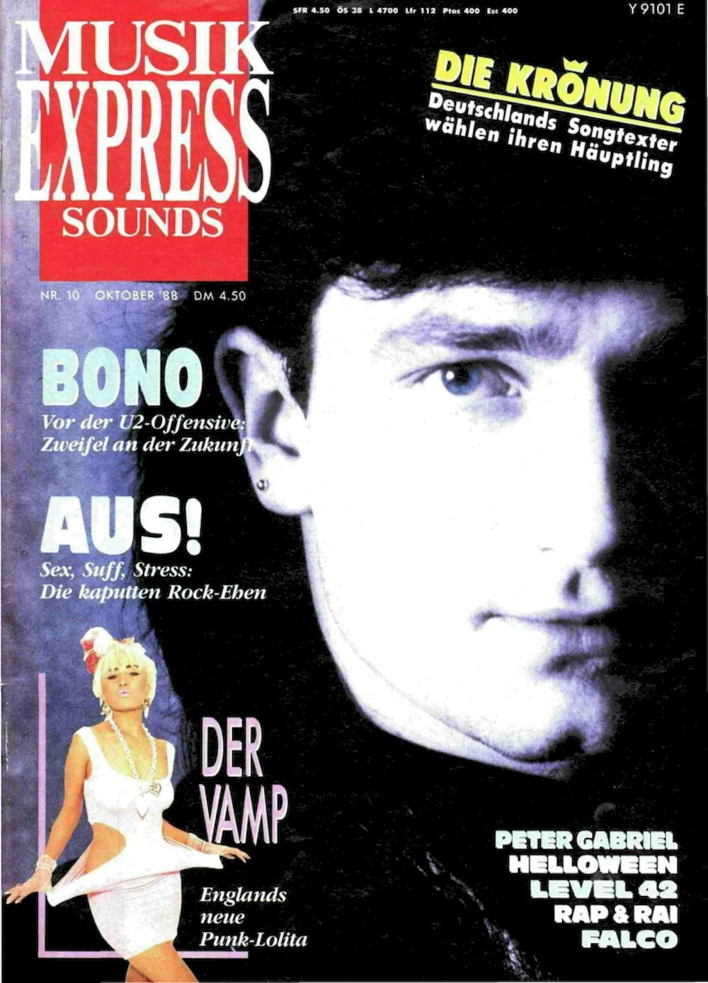 Musikexpress Magasin Tyskland 1988-10 Bono Falco Neil Preston Peter Gabriel