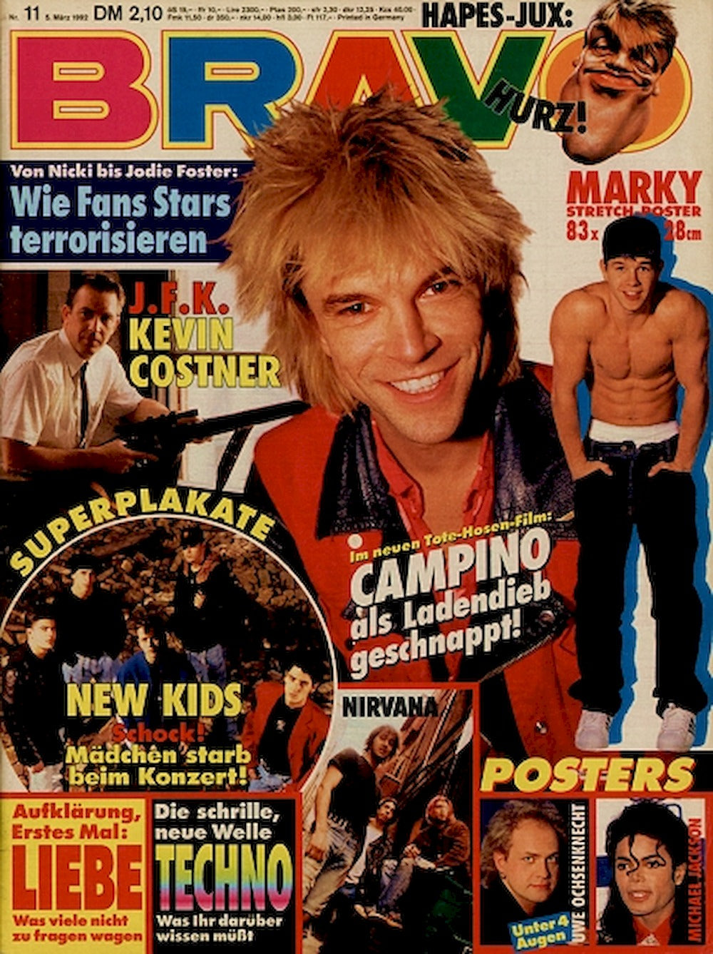 Bravo Magazin Deutschland 1992-11 Campino Mark Wahlberg Kevin Costner