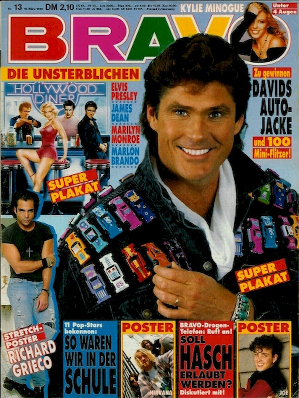 Bravo Tijdschrift Duitsland 1992-13 – David Hasselhoff Kylie Minogue – Originele uitgave