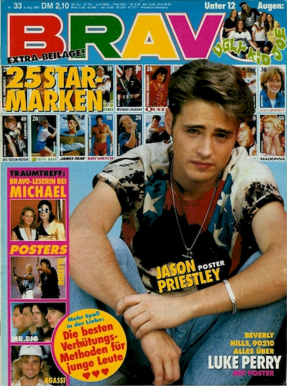 Bravo Magazin Deutschland 1992-33 Jason Priestley Ugly Kid Joe Michael Jackson