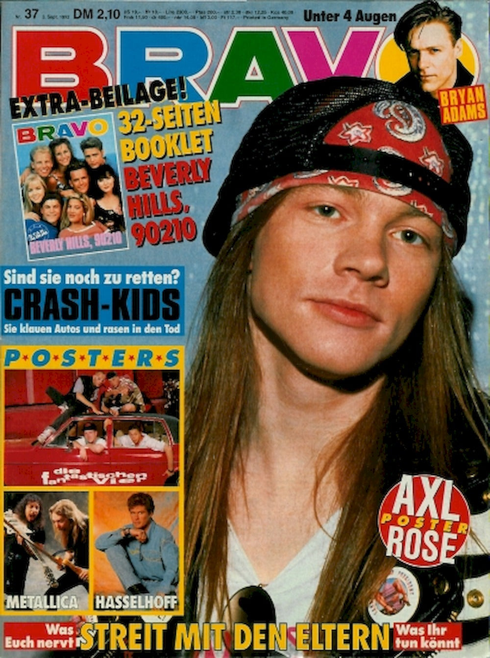 Bravo Magazine Allemagne 1992-37 Axl Rose Bryan Adams Édition originale
