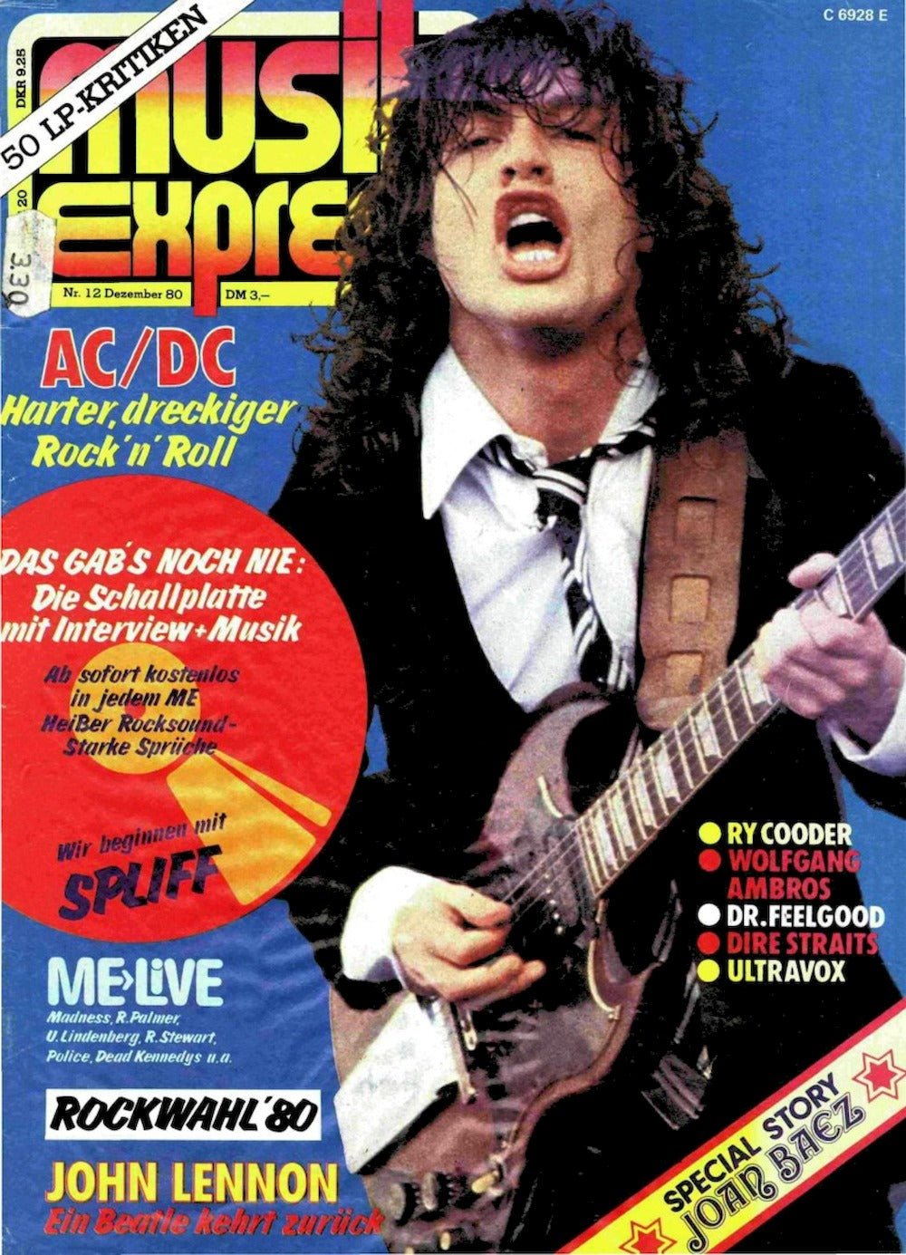 Musikexpress Magazin Deutschland 1980-12 AC/DC John Lennon Joan Baez Ry Cooder