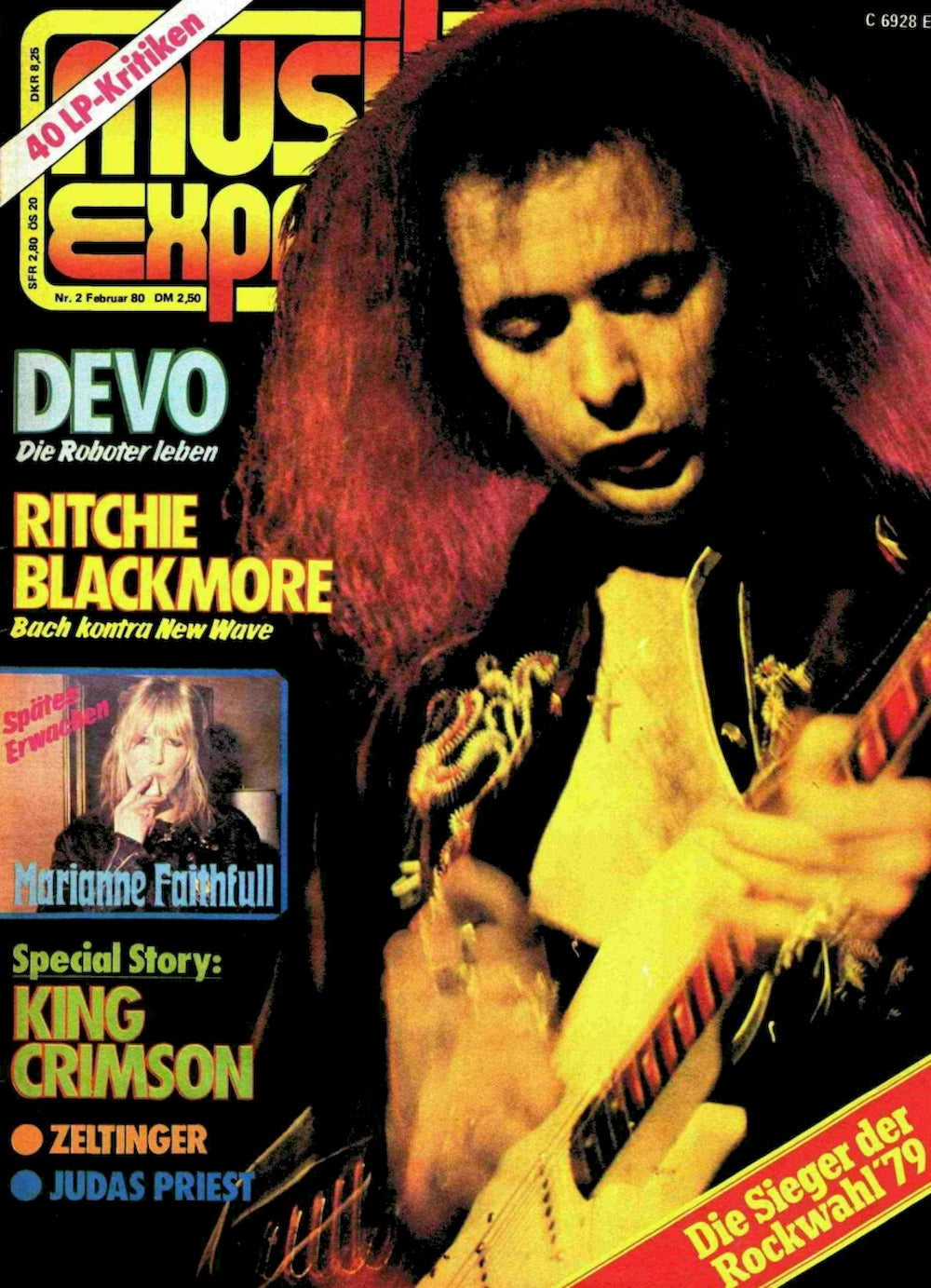 Musikexpress Sounds Lehti Saksa 1980-02 980 Ritchie Blackmore Devo Marianne Faithfull King Crimson