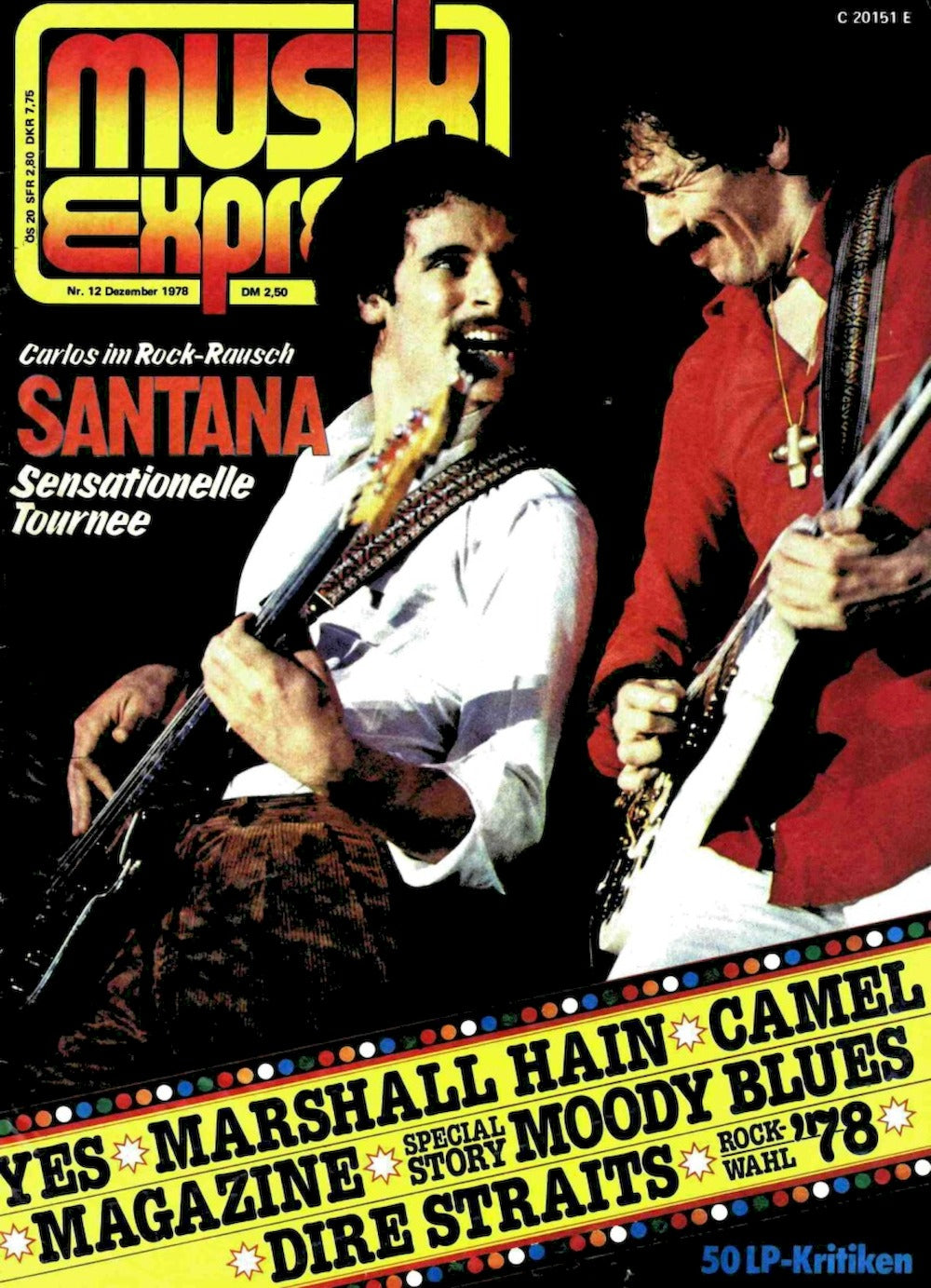 Musikexpress Tijdschrift Duitsland 1978-12 – Santana Yes Marshall Hain Camel Moody Blues – Originele uitgave
