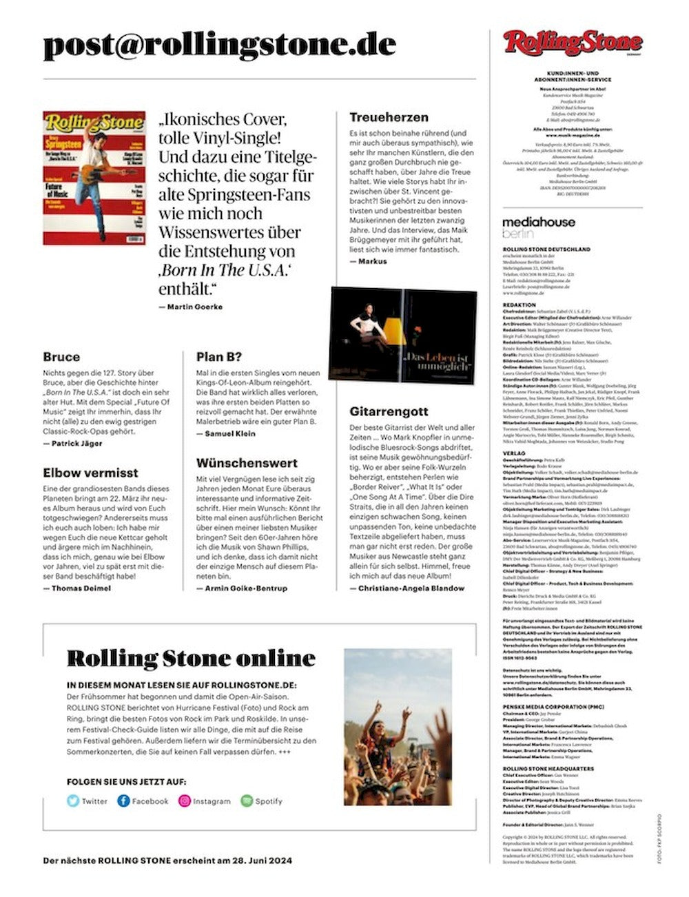 Rolling Stone Lehti Saksa 2024-06 #356 Billie Eilish Yaya Bey Paul Weller Ray Davies