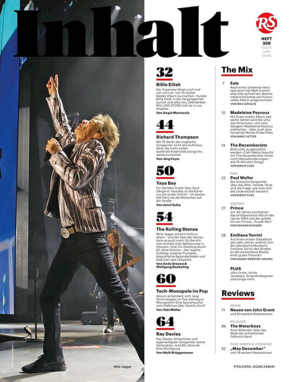 Rolling Stone Lehti Saksa 2024-06 #356 Billie Eilish Yaya Bey Paul Weller Ray Davies