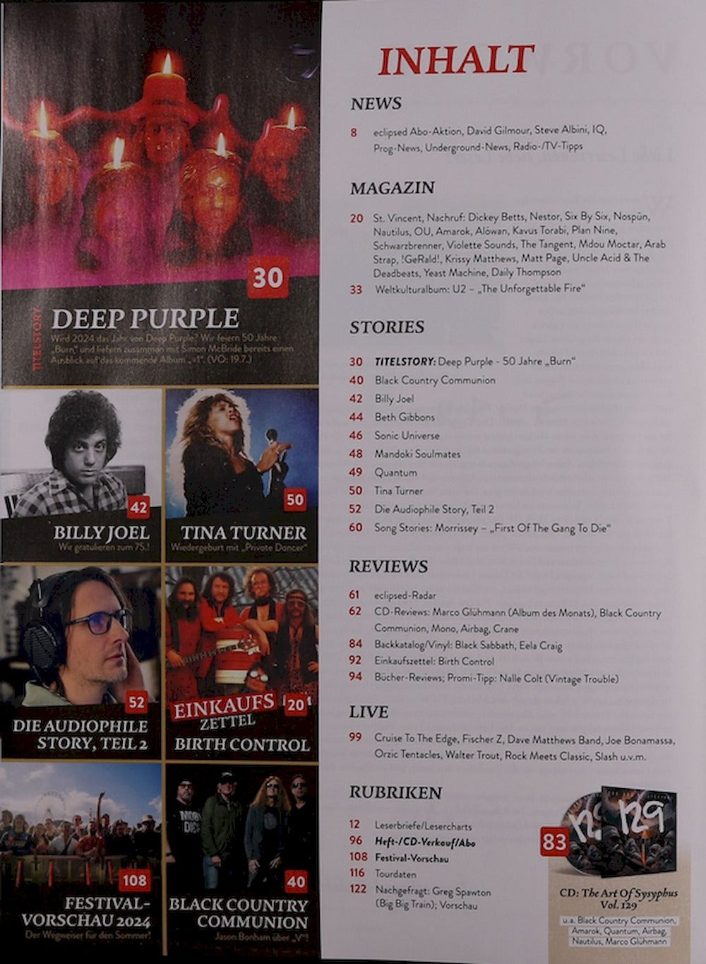 Eclipsed Revista Alemanha 2024 #261 Deep Purple Billy Joel Tina Turner Beth Gibbons