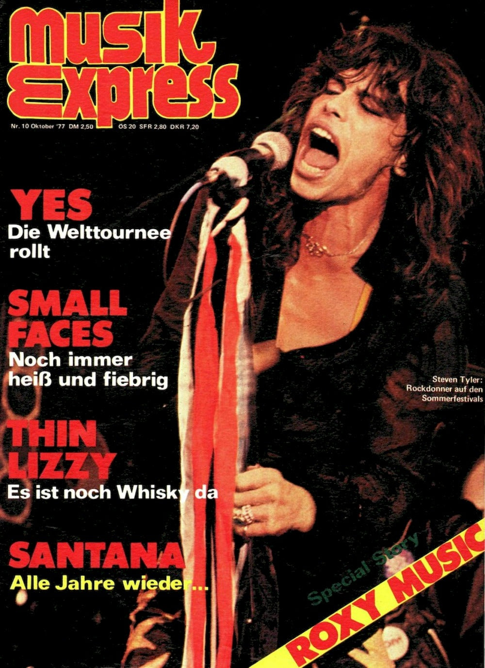 Musikexpress Magazine Germany 1977-10 – Steven Tyler YES Small Faces Thin Lizzy Santana – Original Print Issue
