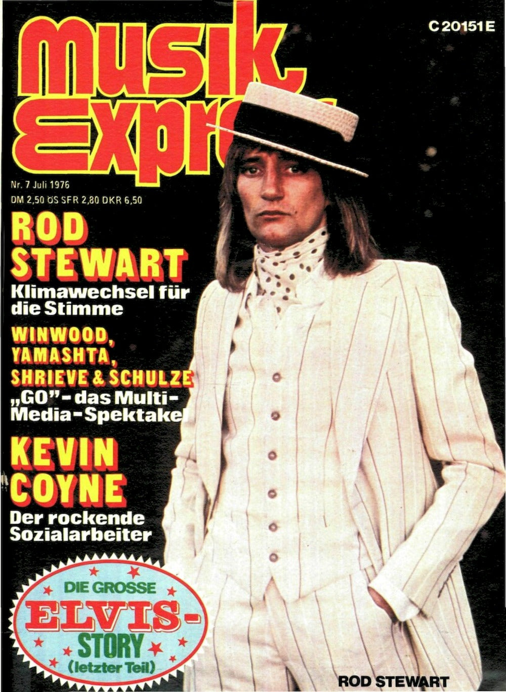 Musikexpress Tijdschrift Duitsland 1976-07 – Rod Stewart Kevin Coyne Jon Hiseman Eric Burdon Elvis – Originele uitgave