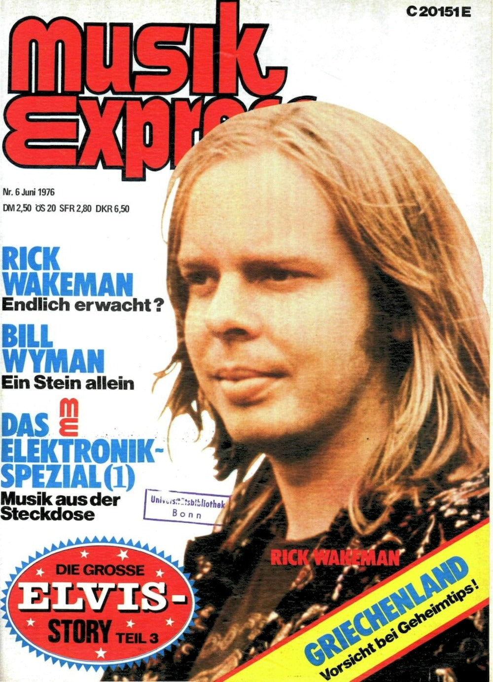 Musikexpress Magazine Germany 1976-06 – Rick Wakeman Bill Wyman Elvis Presley – Original Print Issue