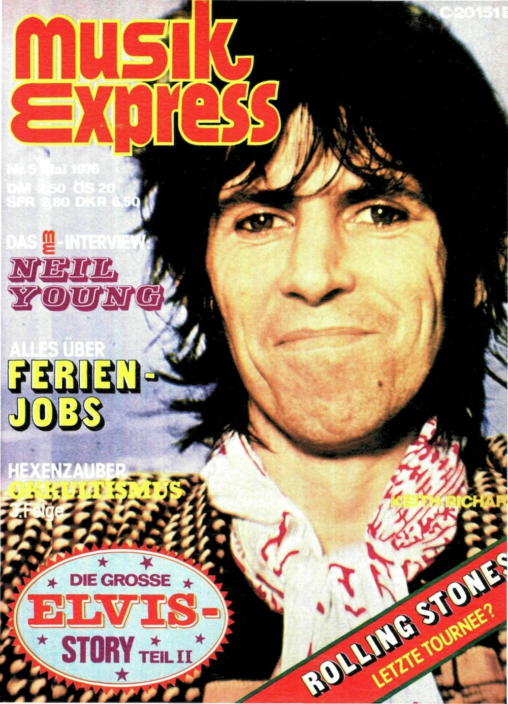 Musikexpress Rivista Germania 1976-05 Keith Richards Neil Young Elvis Edizione originale