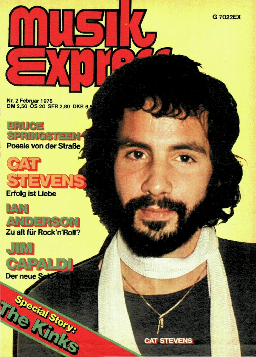 Musikexpress Lehti Saksa 1976-02 – Cat Stevens Bruce Springsteen Ian Anderson Jim Capaldi The Kinks – Alkuperäinen painos