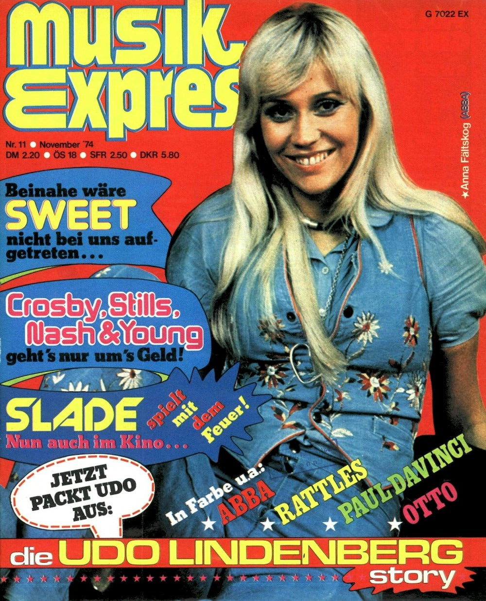 Musikexpress Rivista Germania 1974-11 – Agnetha Fältskog Udo Lindenberg Slade Sweet – Edizione originale