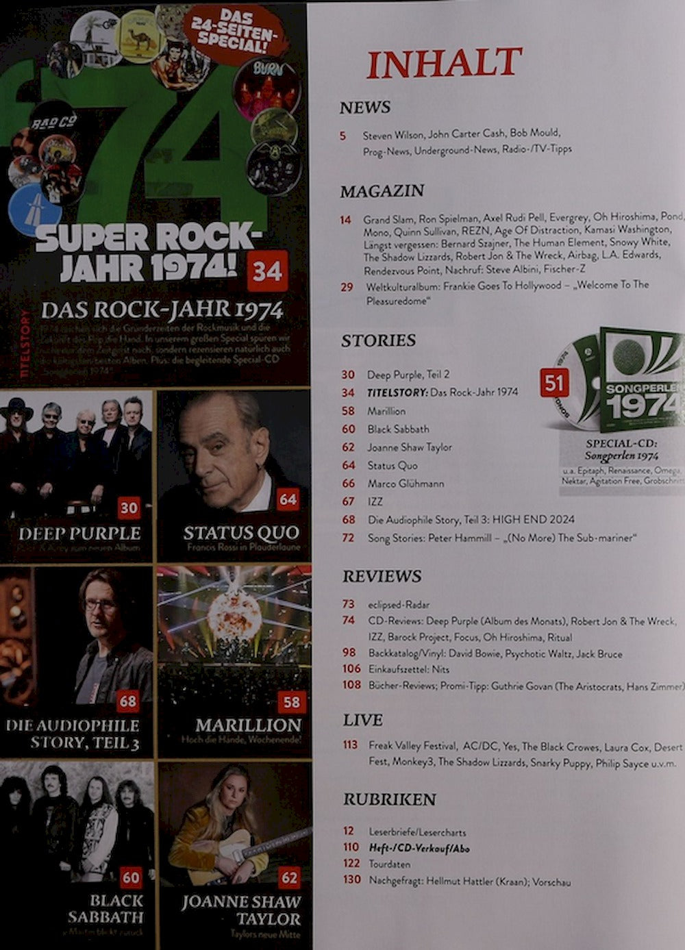 Eclipsed Magasin Tyskland 2024 #262 Deep Purple Status Quo Marillion Joanne Shaw Taylor