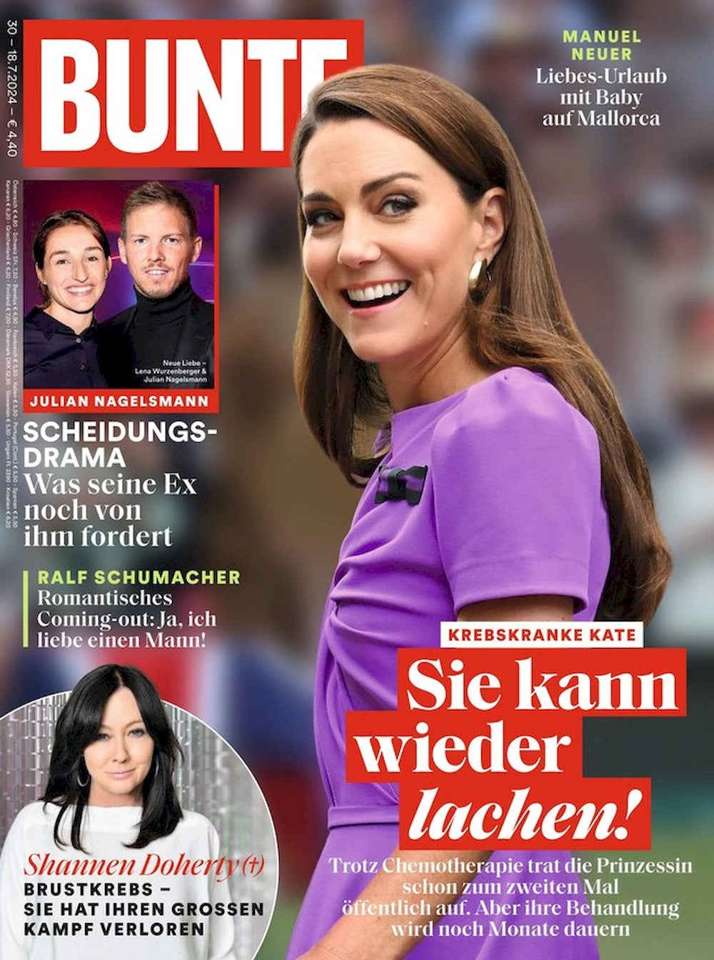 Bunte Lehti Saksa 2024-30 Kate Nagelsmann Shannen Doherty Catherine Middleton Alkuperäinen painos
