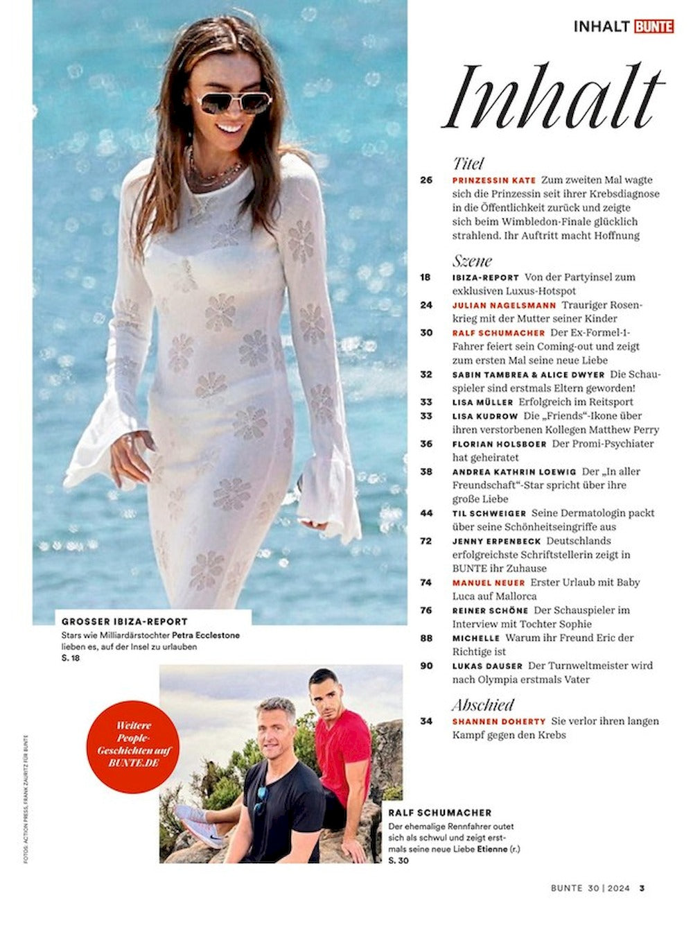 Bunte Lehti Saksa 2024-30 Kate Nagelsmann Shannen Doherty Catherine Middleton Alkuperäinen painos