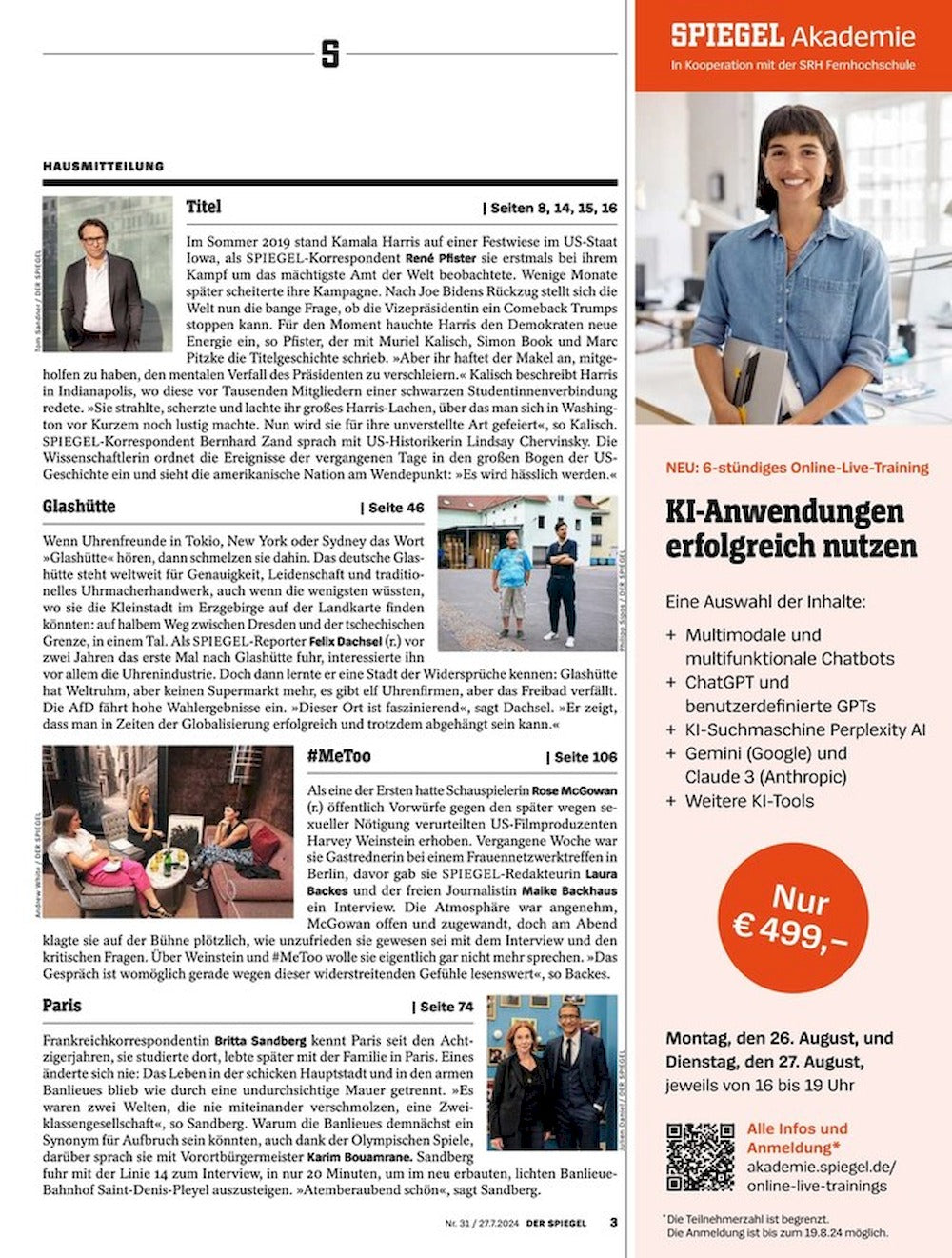 Der Spiegel Magazin Deutschland 2024-31 Kamala Harris