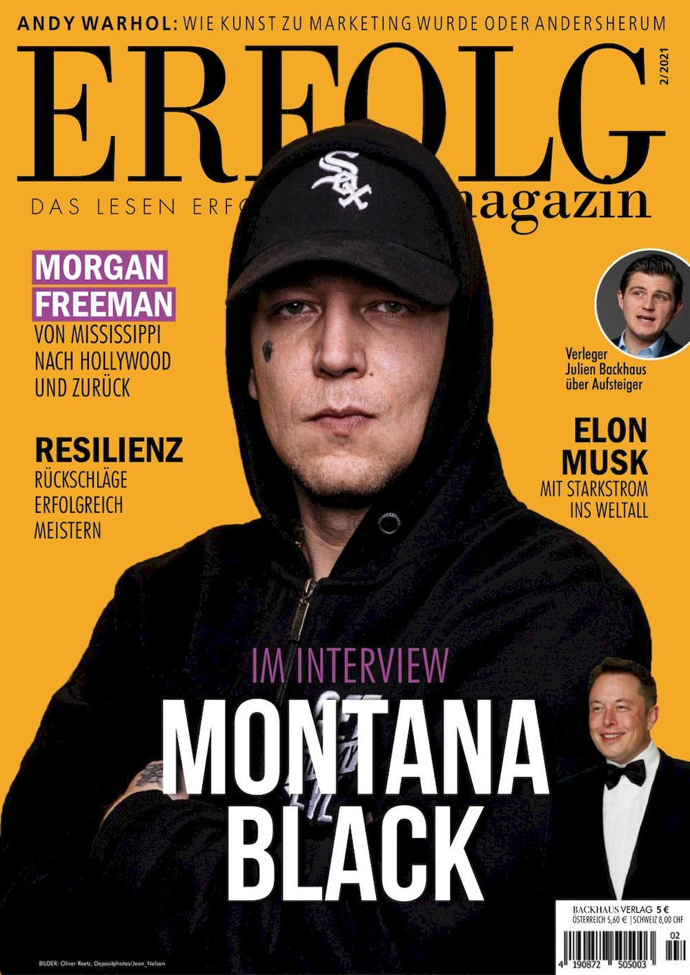 Erfolg Rivista Germania 2021-02 Montana Black Morgan Freeman Andy Warhol
