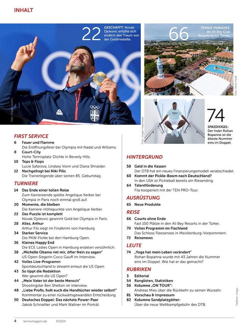 Tennis Magasin Tyskland 2024-09 Angelique Kerber Djokovic Originalutgåva
