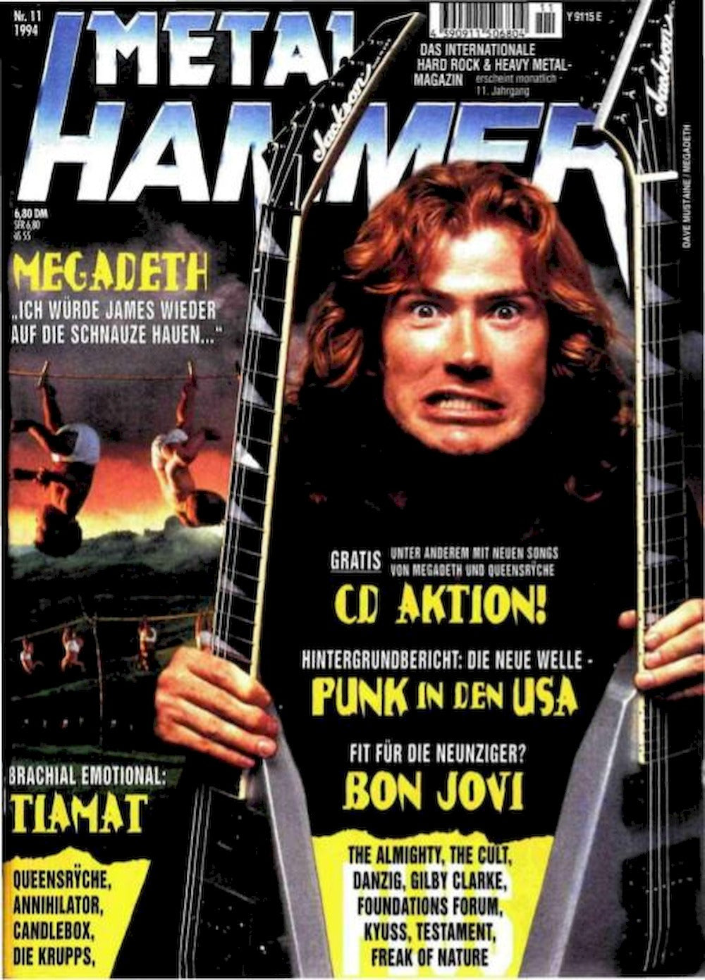 Metal Hammer Magazin Deutschland 1994-11 Megadeth Tiamat Bon Jovi The Cult Danzig